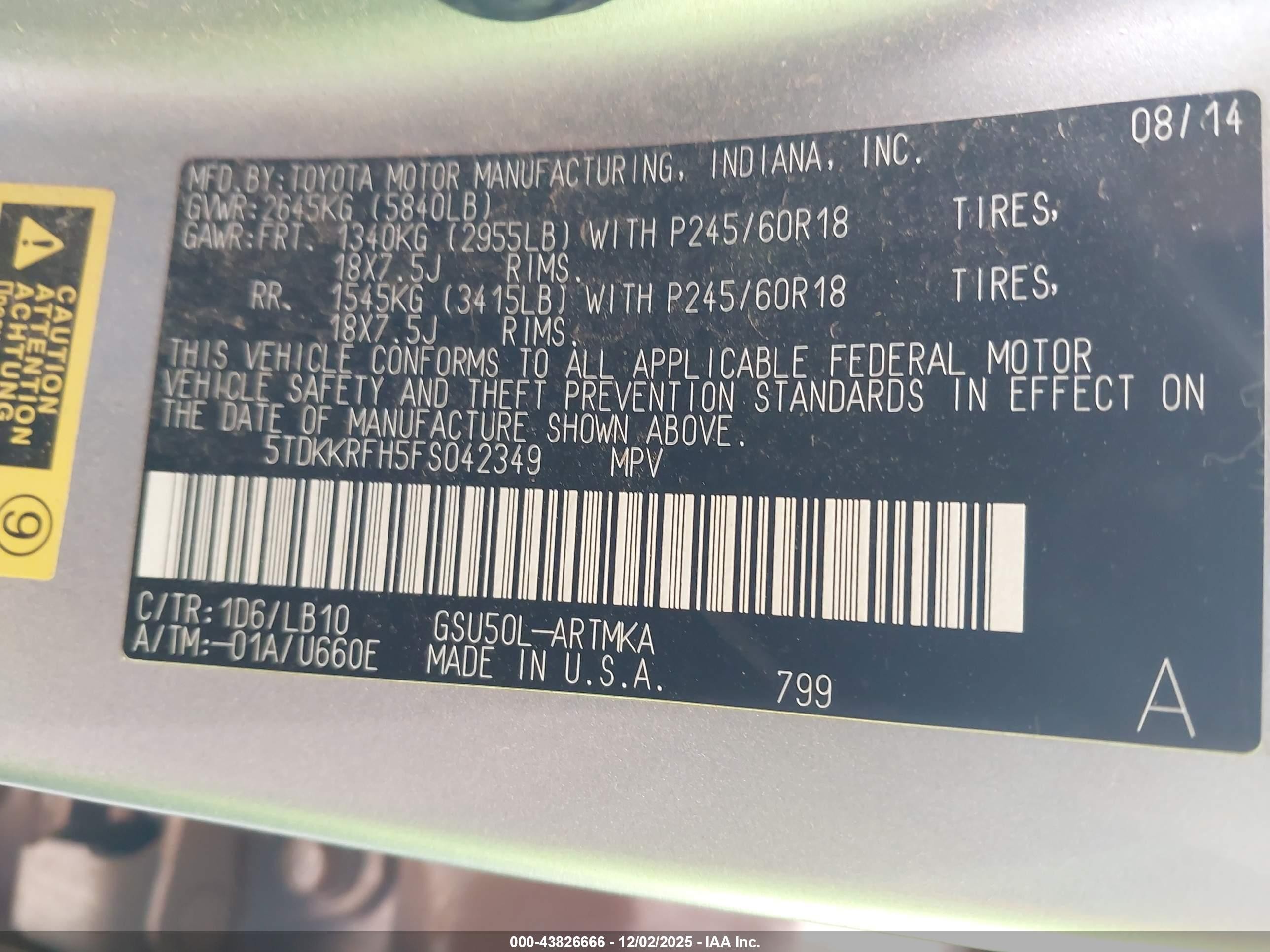 2015 Toyota Highlander Xle V6 Silver vin: 5TDKKRFH5FS042349