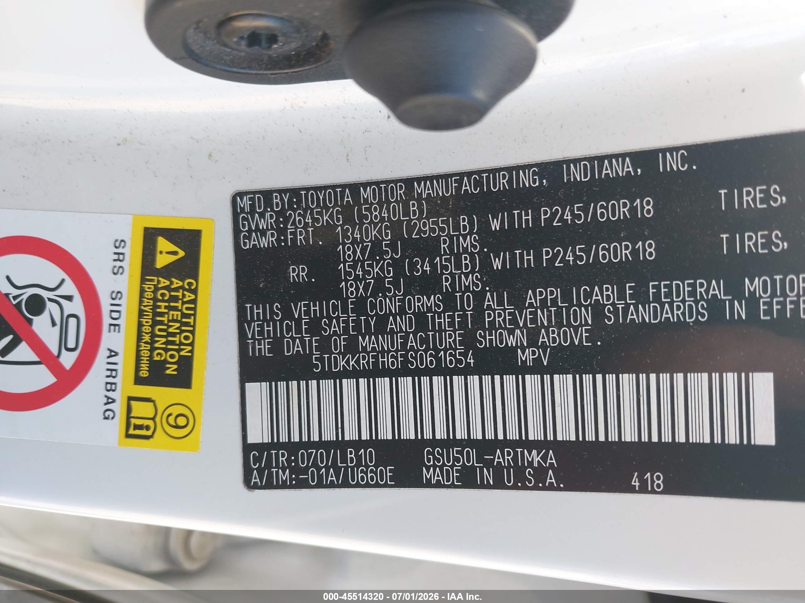 2015 Toyota Highlander Xle V6 White vin: 5TDKKRFH6FS061654