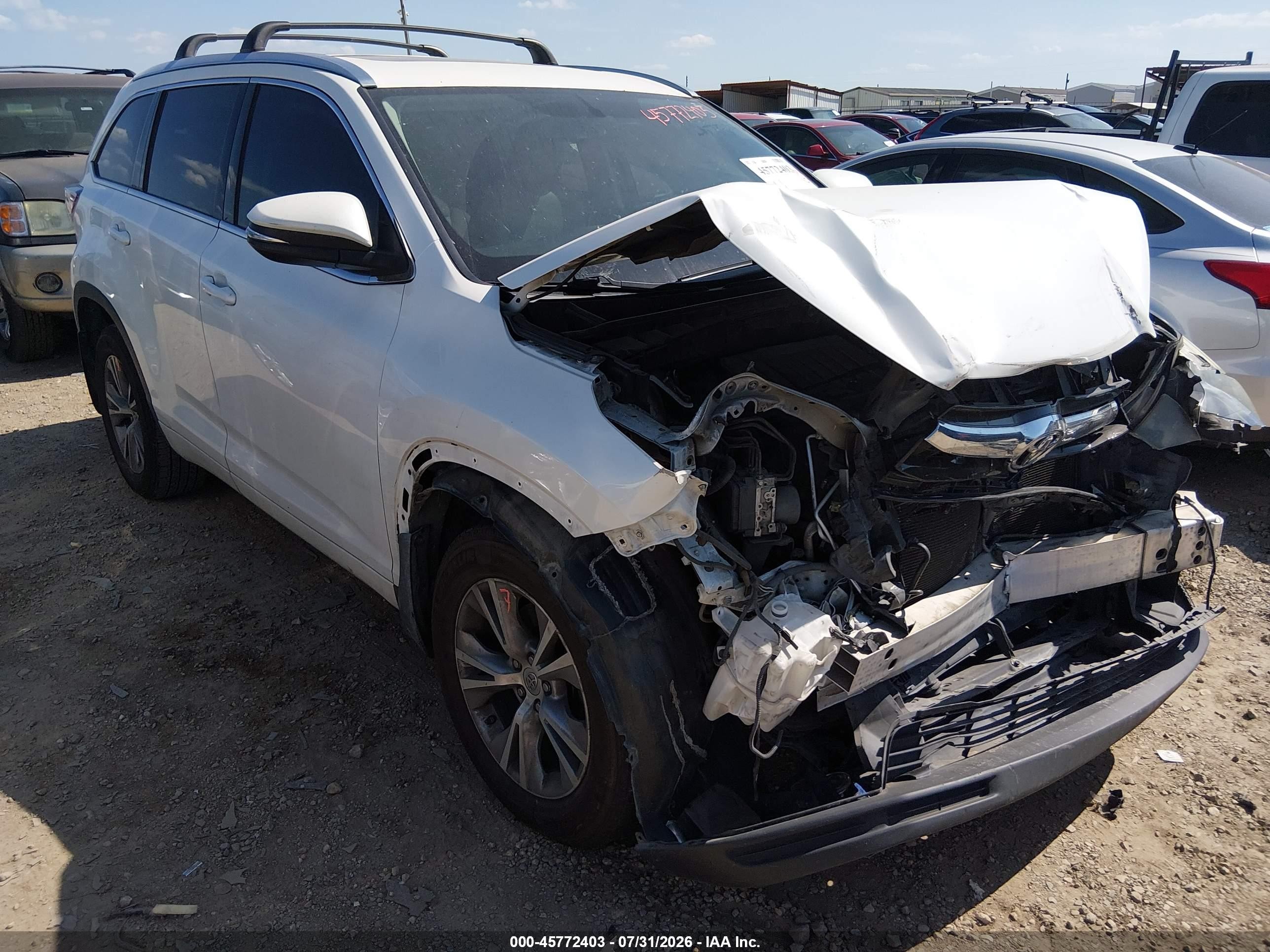 2015 Toyota Highlander Xle V6 White vin: 5TDKKRFH6FS117172