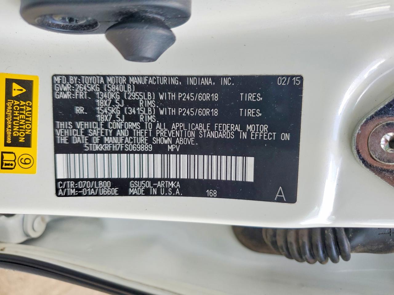 2015 Toyota Highlander Xle White vin: 5TDKKRFH7FS069889