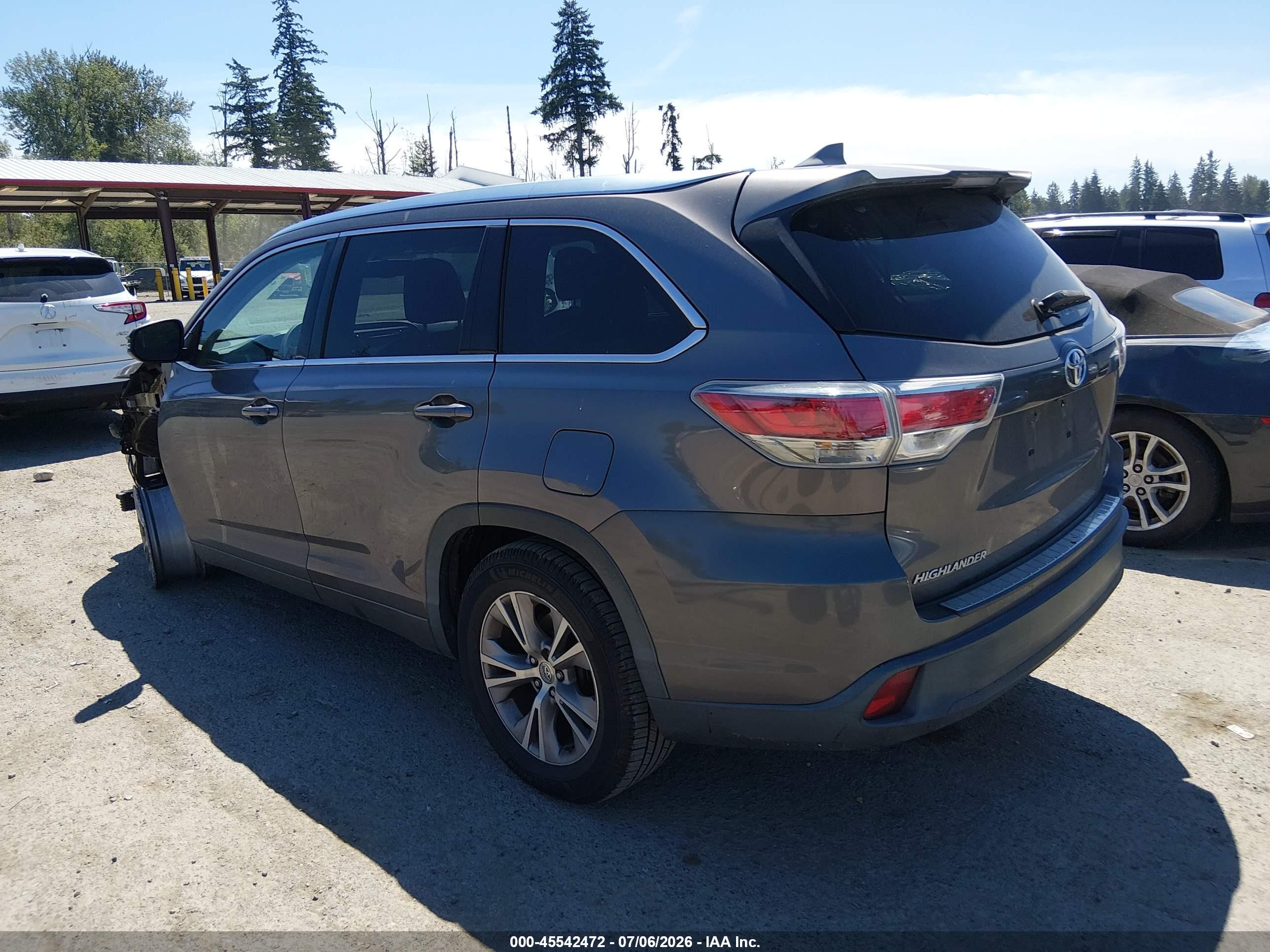 2015 Toyota Highlander Xle V6 Gray vin: 5TDKKRFH8FS087530