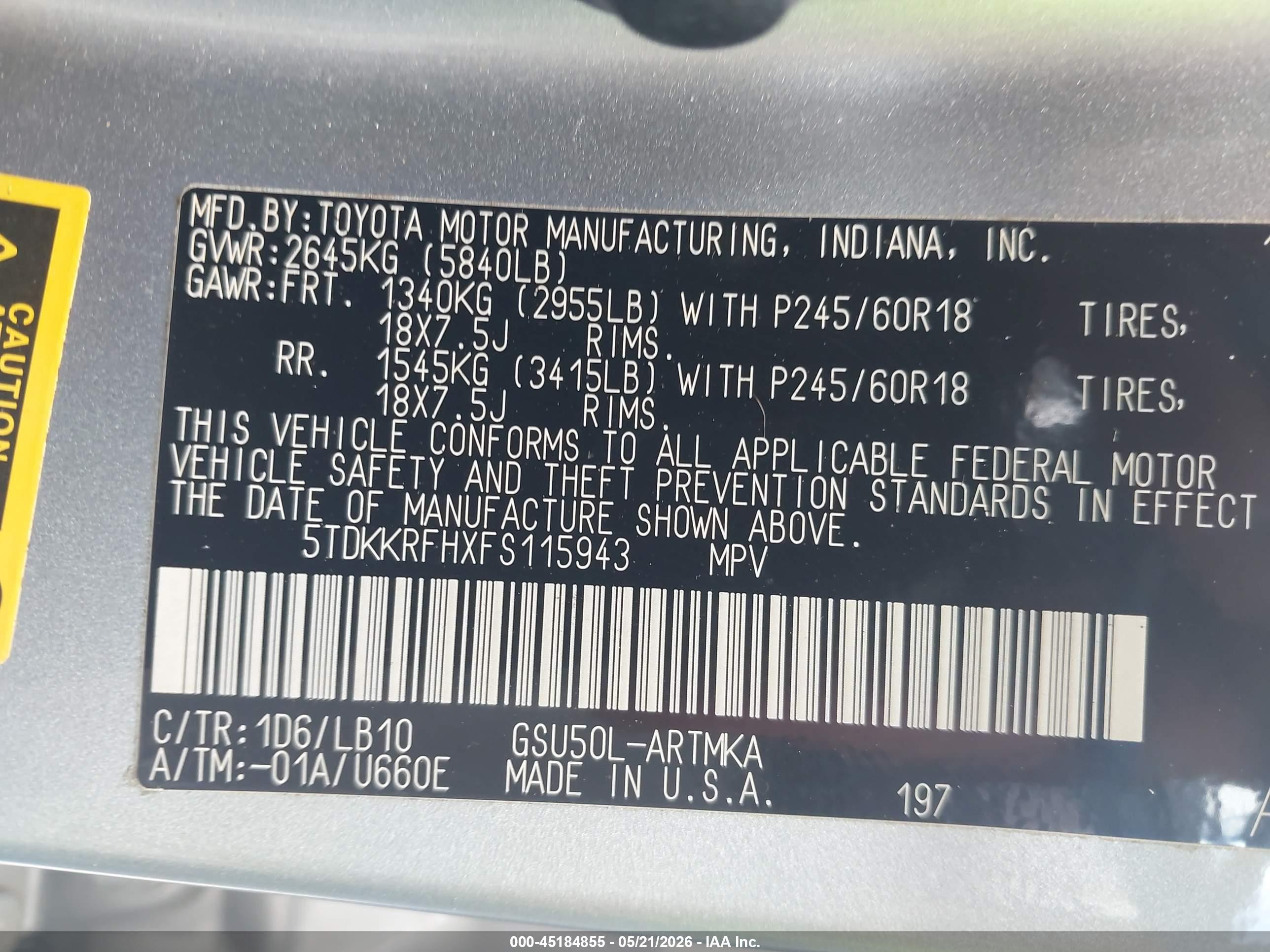 2015 Toyota Highlander Xle V6 Серый vin: 5TDKKRFHXFS115943