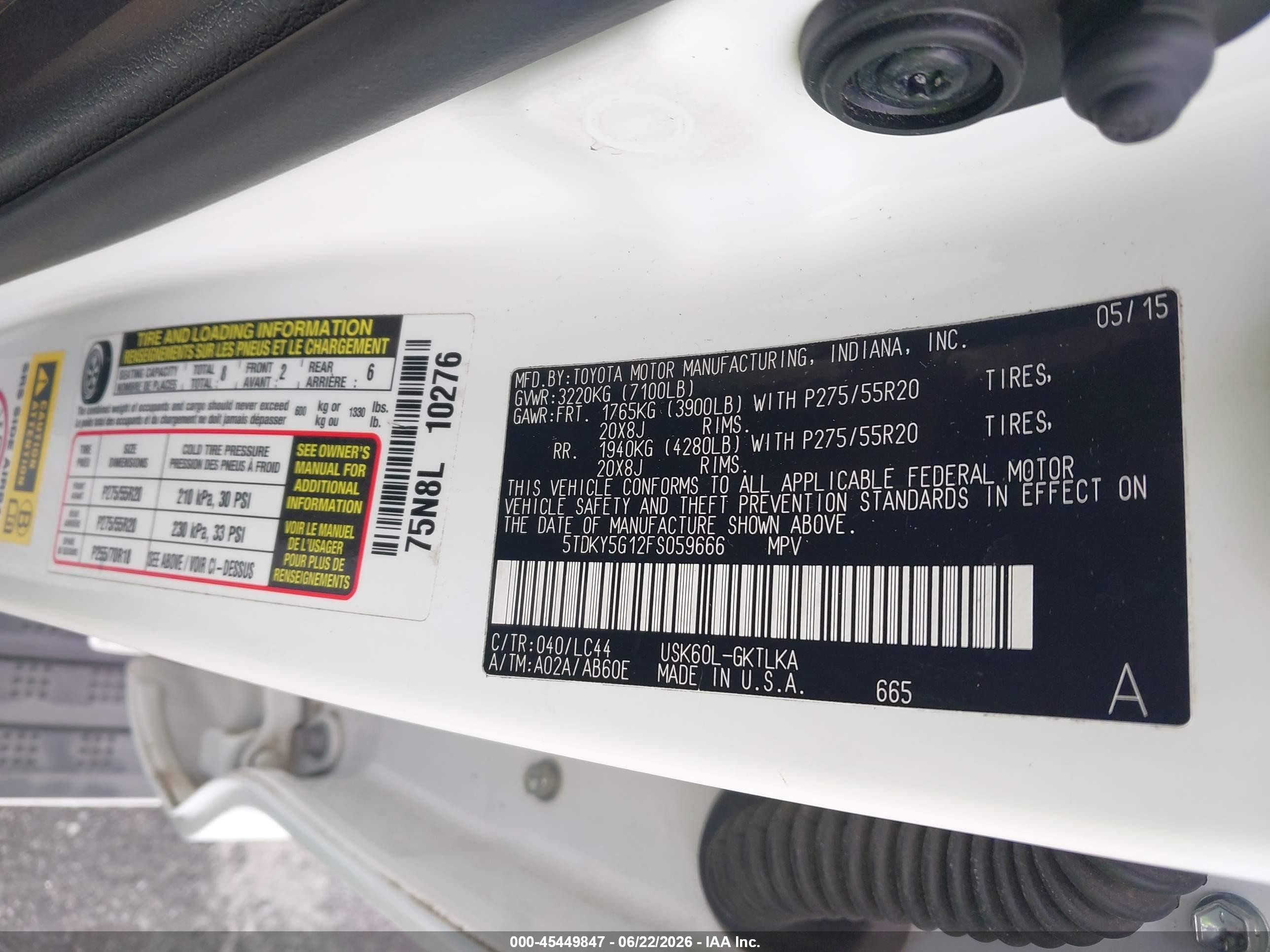 2015 Toyota Sequoia Limited 5.7l V8 White vin: 5TDKY5G12FS059666