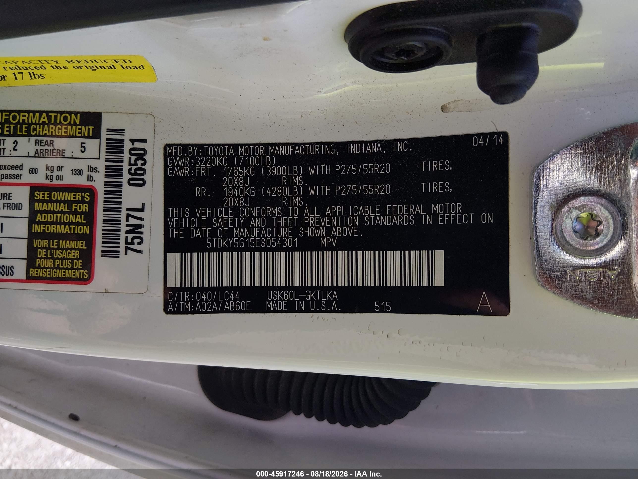 2014 Toyota Sequoia Limited 5.7l V8 White vin: 5TDKY5G15ES054301
