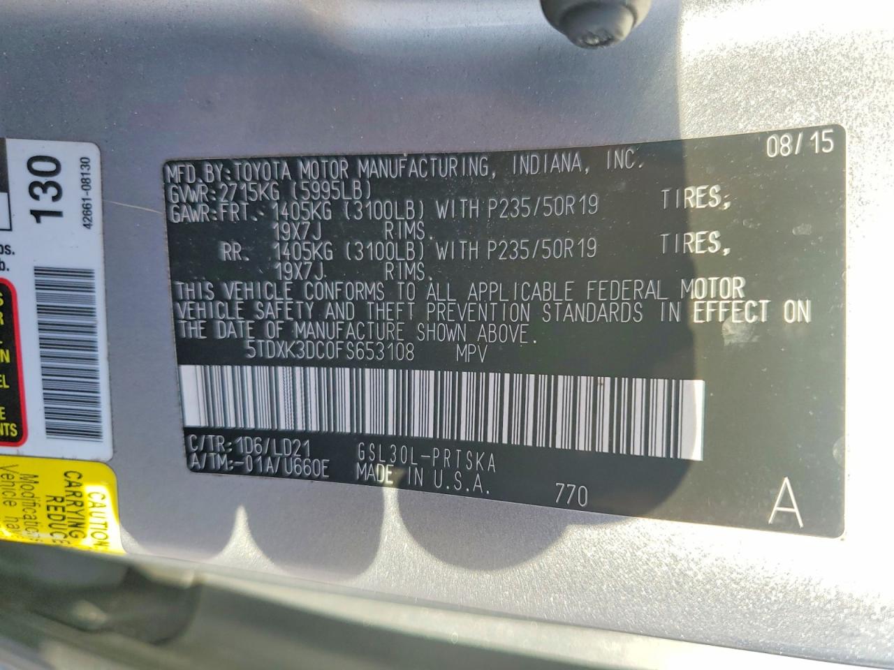2015 Toyota Sienna Sport Silver vin: 5TDXK3DC0FS653108