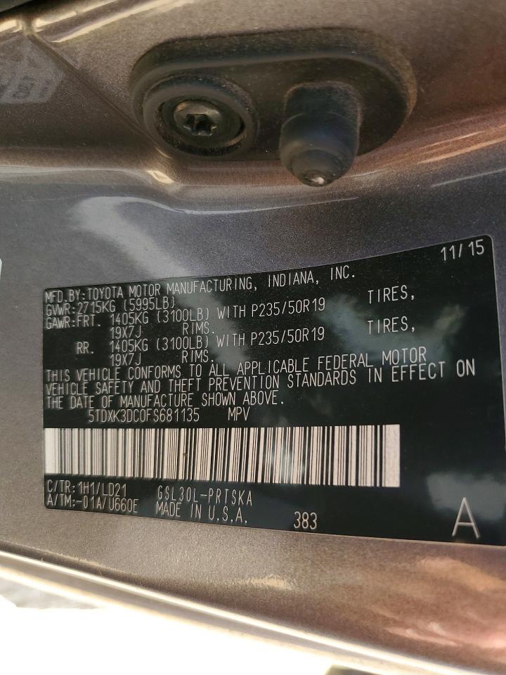2015 Toyota Sienna Sport Charcoal vin: 5TDXK3DC0FS681135