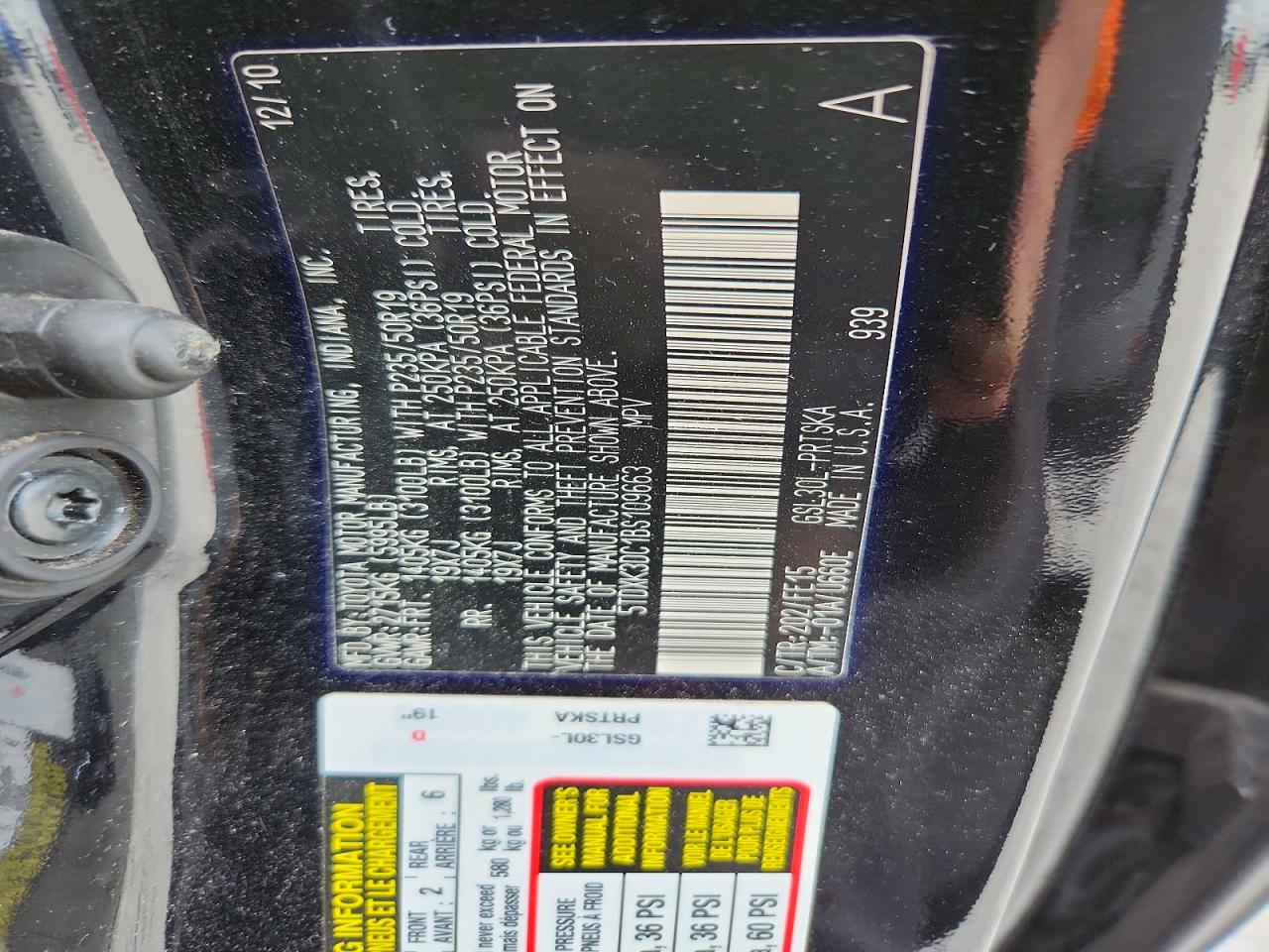 2011 Toyota Sienna Sport Black vin: 5TDXK3DC1BS109663