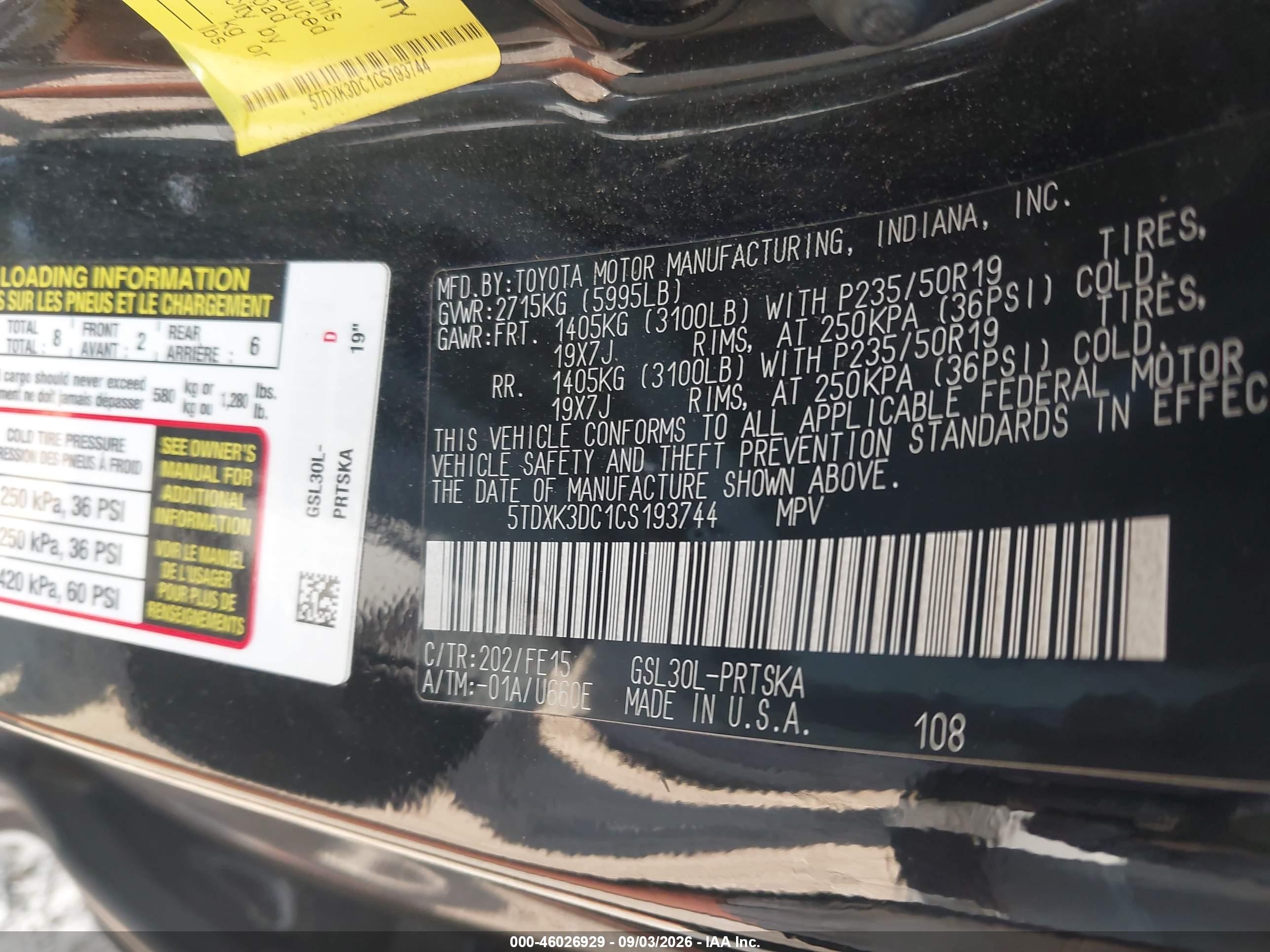 2012 Toyota Sienna Se 8 Passenger Black vin: 5TDXK3DC1CS193744