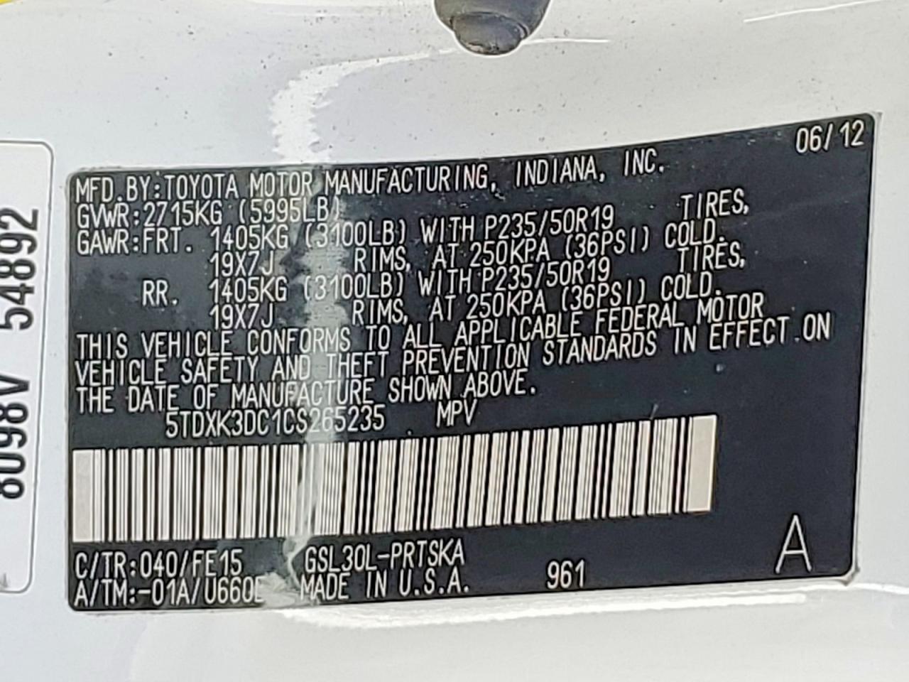 2012 Toyota Sienna Sport White vin: 5TDXK3DC1CS265235