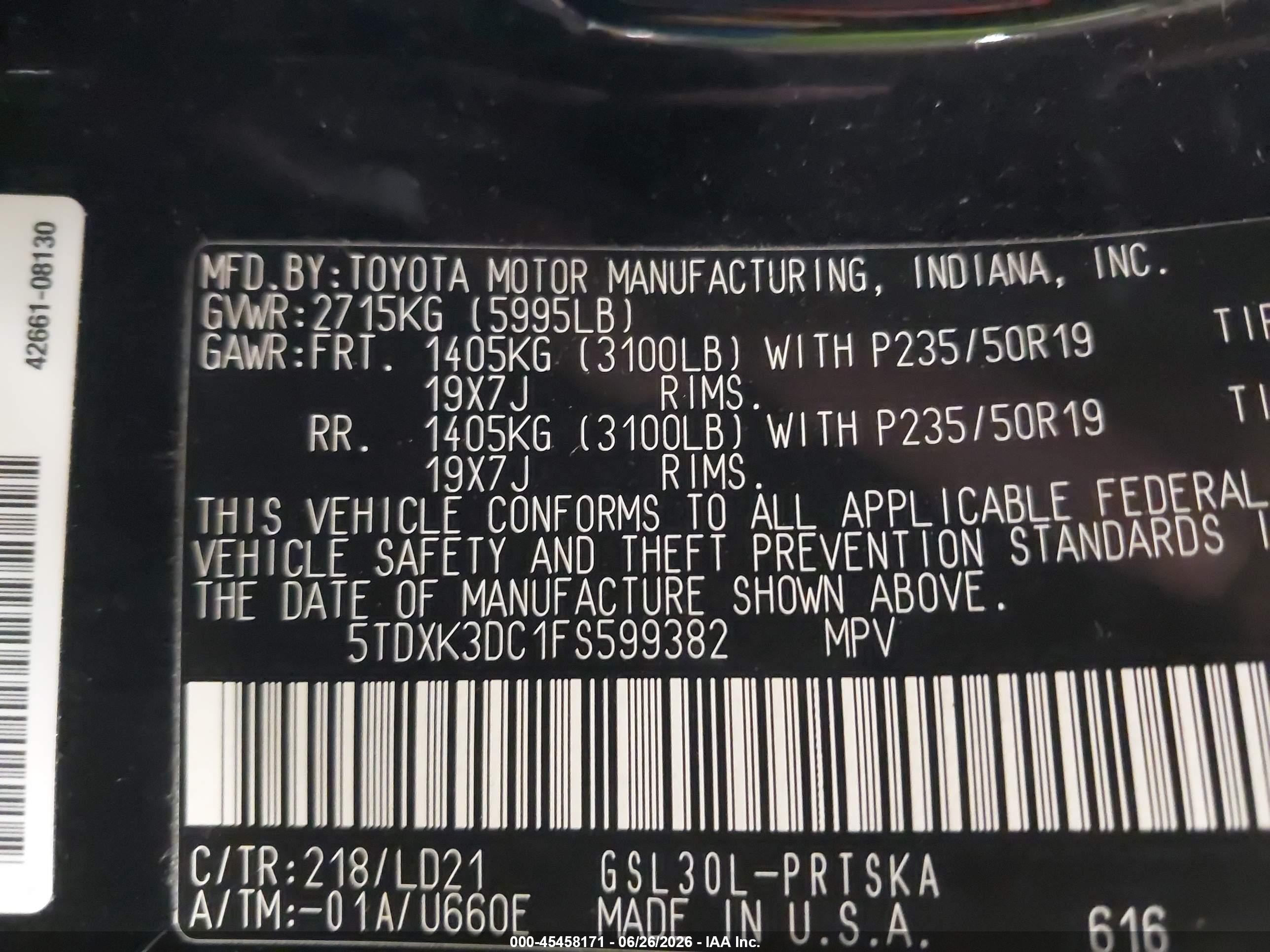 2015 Toyota Sienna Se 8 Passenger Black vin: 5TDXK3DC1FS599382