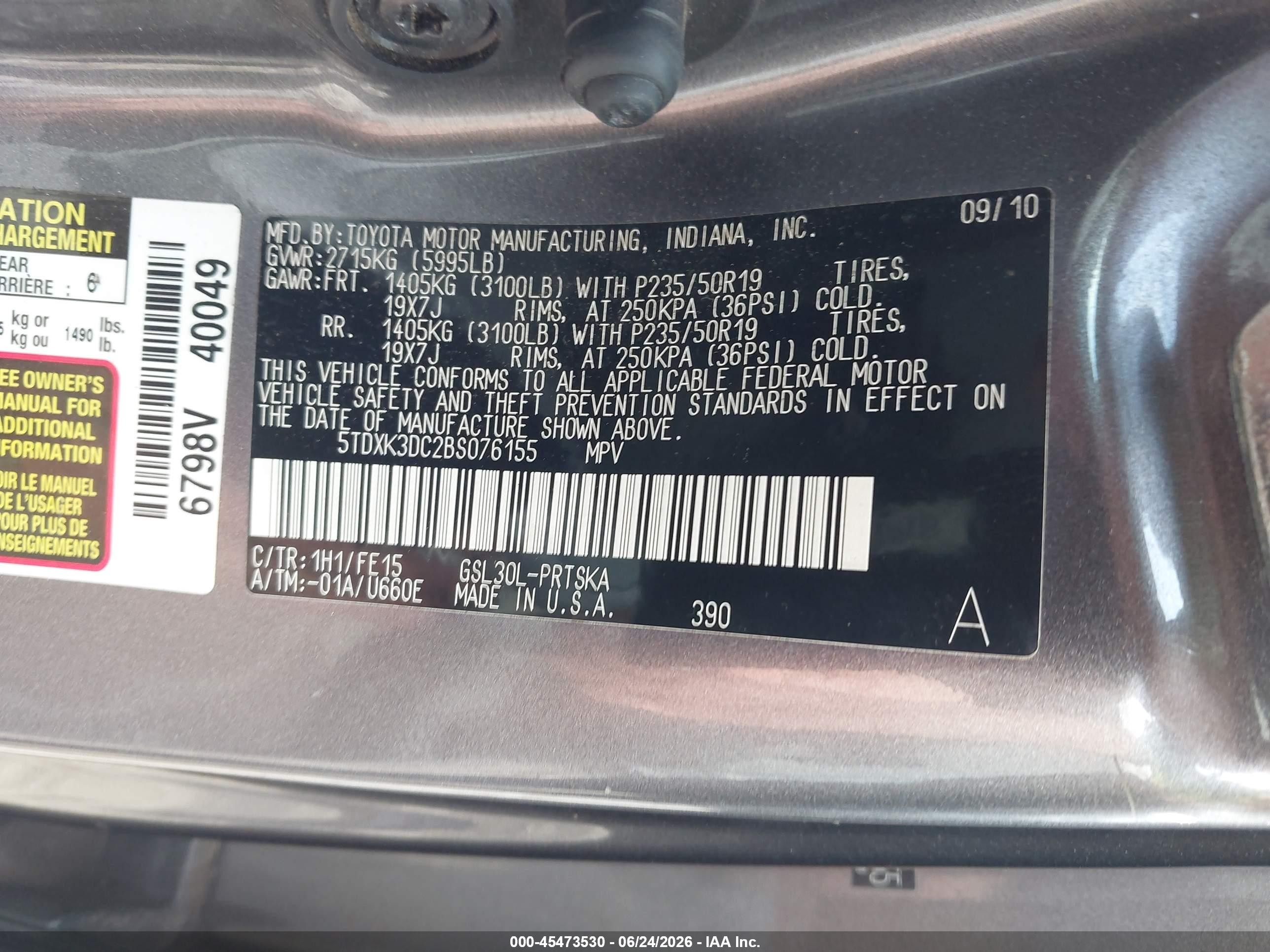 2011 Toyota Sienna Se Gray vin: 5TDXK3DC2BS076155