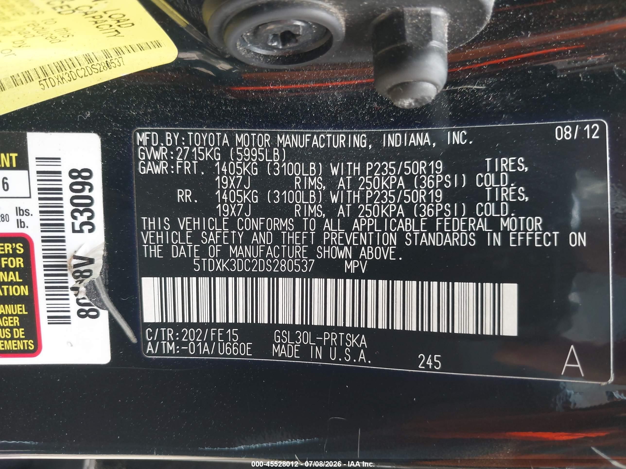 2013 Toyota Sienna Se 8 Passenger Black vin: 5TDXK3DC2DS280537