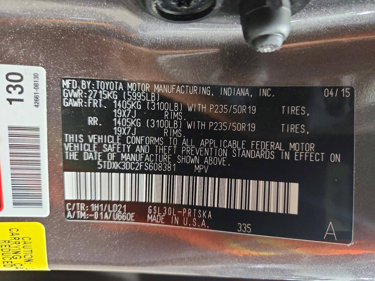 2015 Toyota Sienna Sport Gray vin: 5TDXK3DC2FS608381