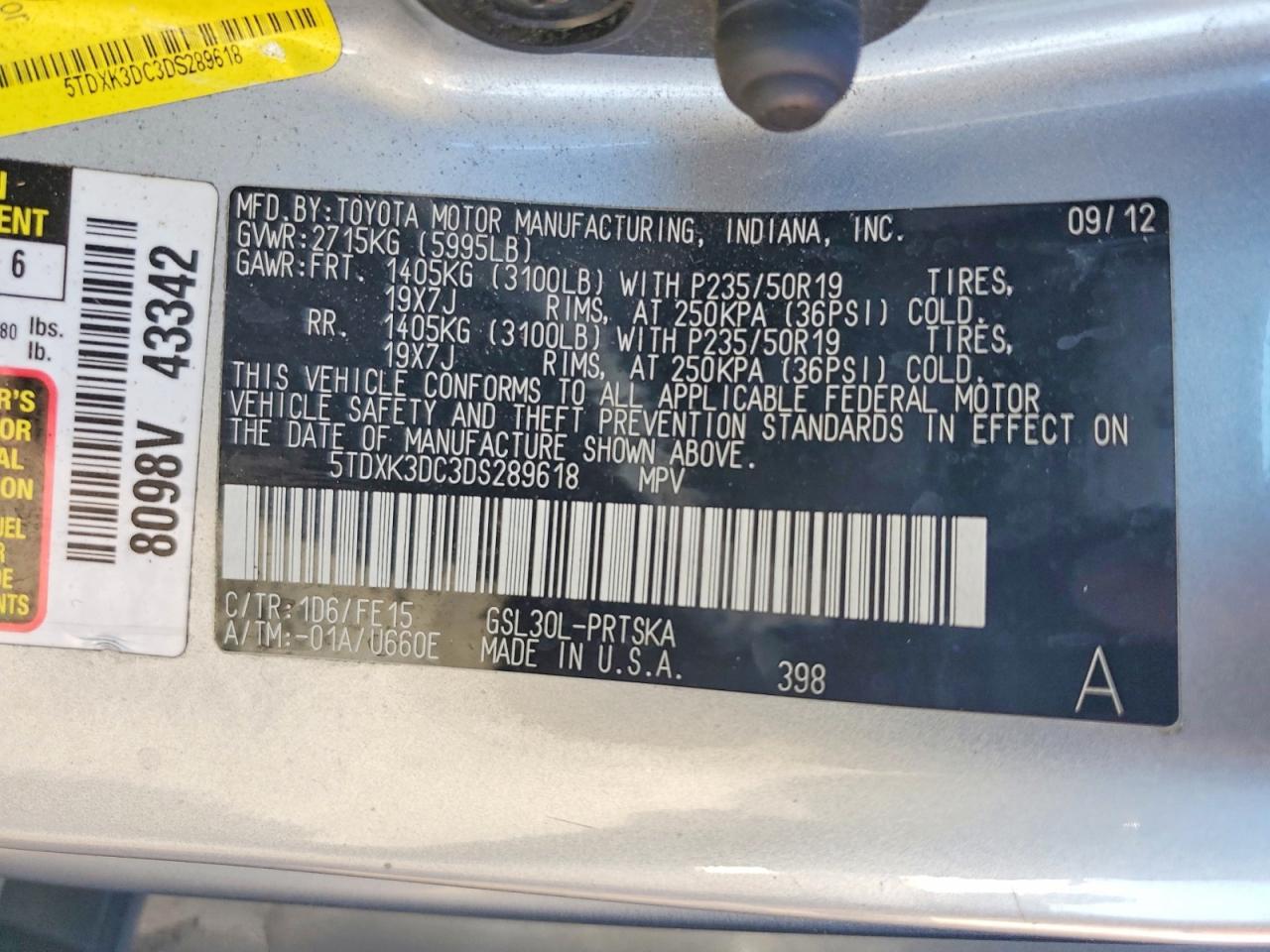 2013 Toyota Sienna Sport Silver vin: 5TDXK3DC3DS289618