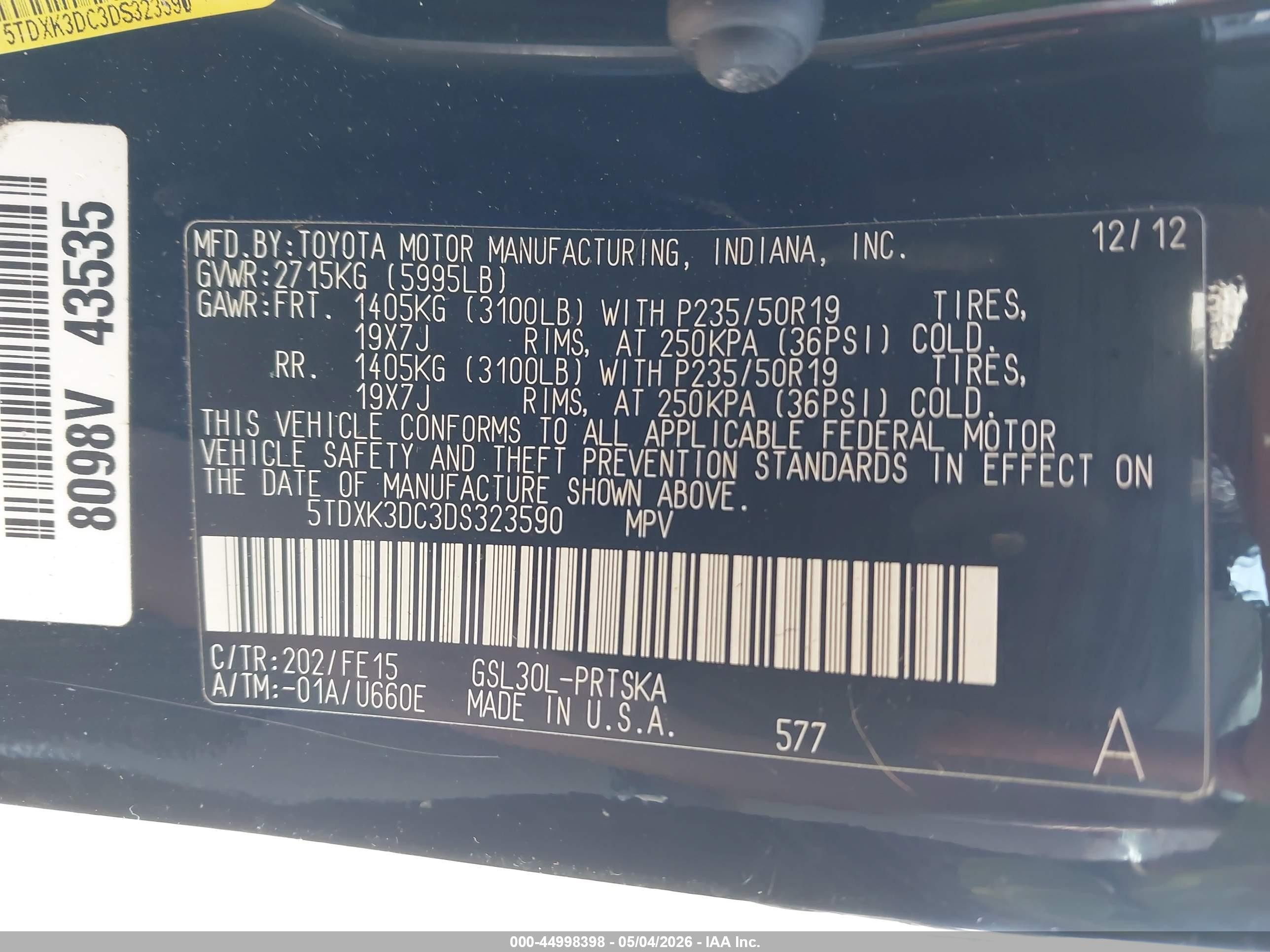 2013 Toyota Sienna Se 8 Passenger Black vin: 5TDXK3DC3DS323590