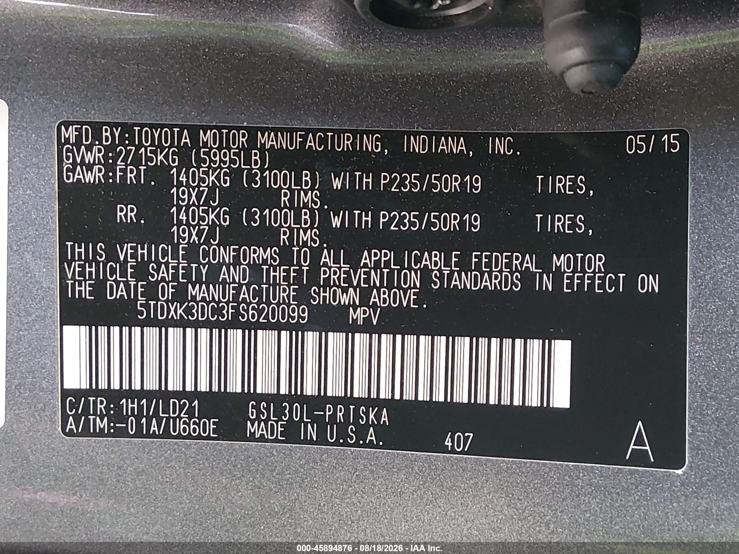 2015 Toyota Sienna Se 8 Passenger Gray vin: 5TDXK3DC3FS620099