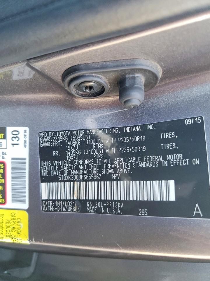 2015 Toyota Sienna Sport Gray vin: 5TDXK3DC3FS655967