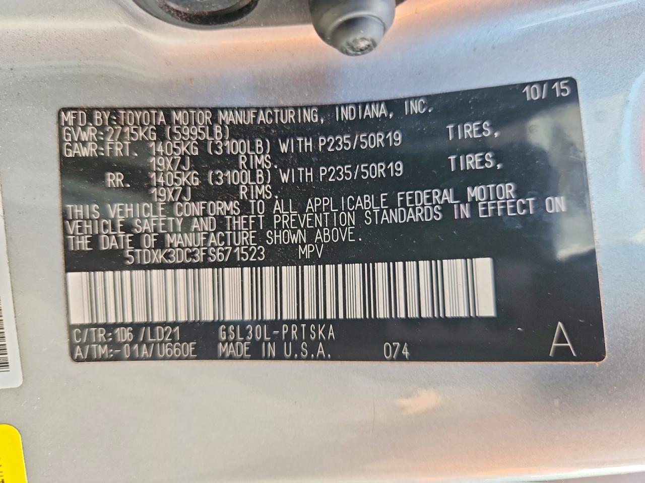 2015 Toyota Sienna Sport Silver vin: 5TDXK3DC3FS671523