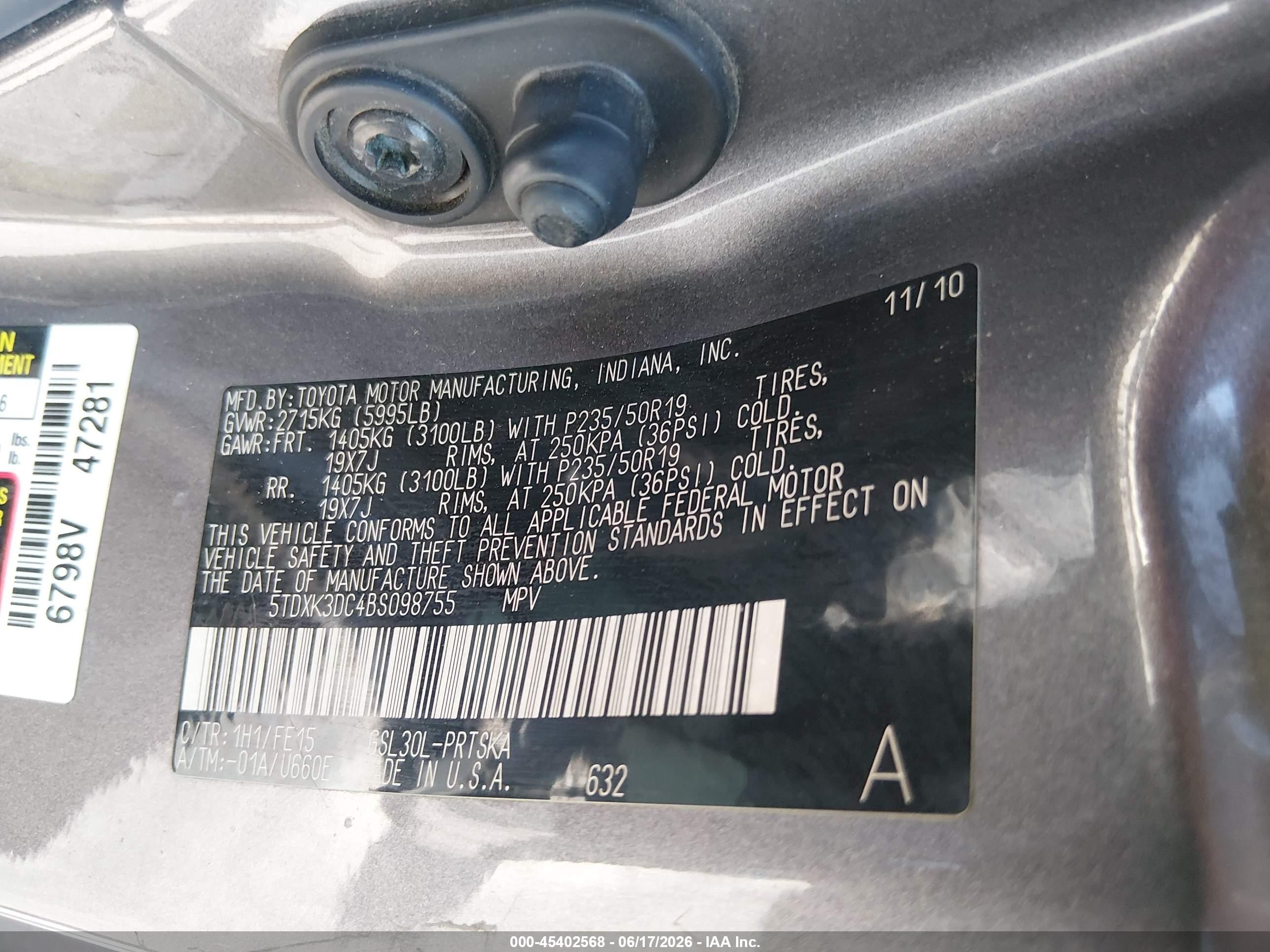 2011 Toyota Sienna Se Gray vin: 5TDXK3DC4BS098755