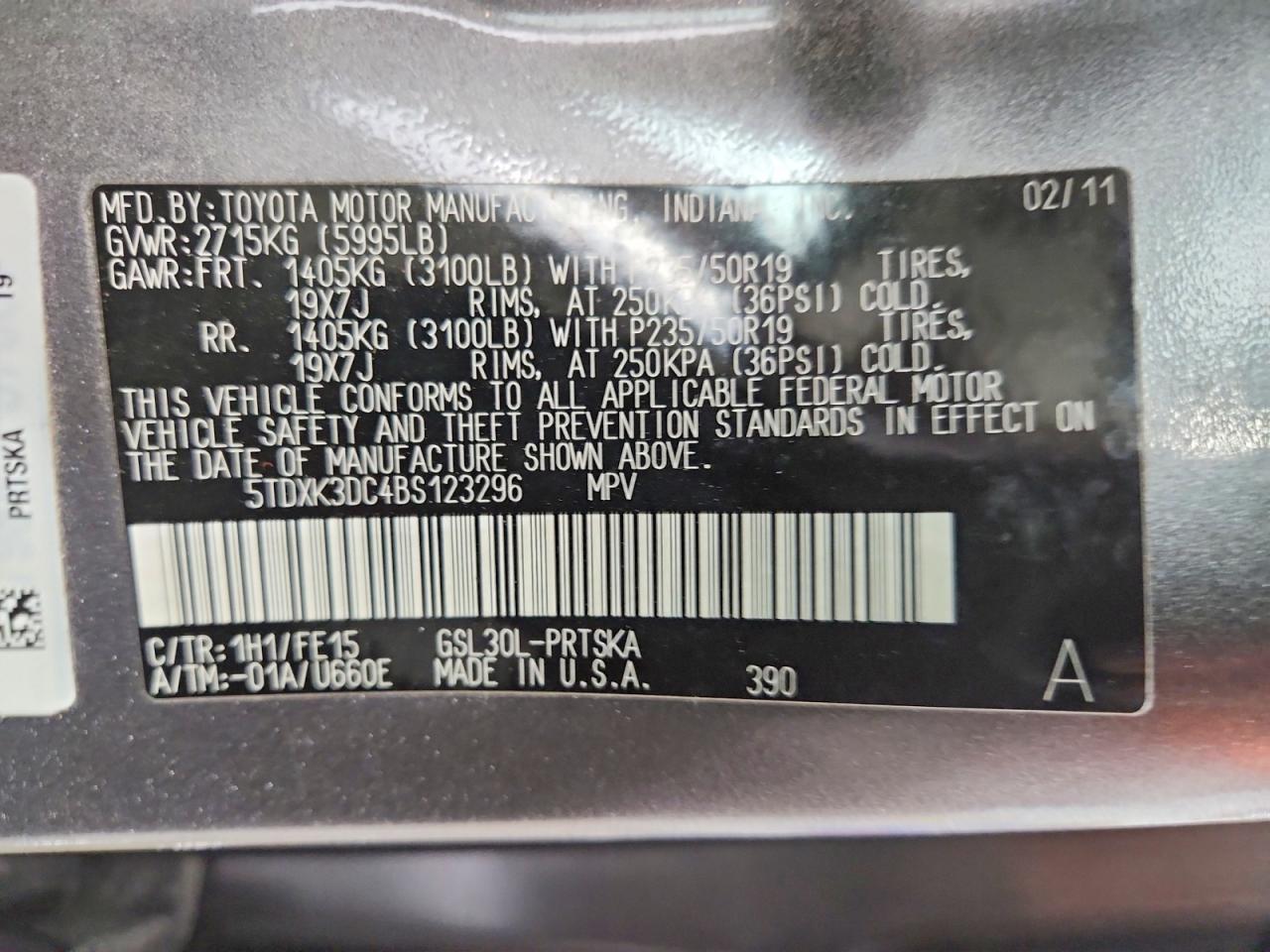 2011 Toyota Sienna Sport Серый vin: 5TDXK3DC4BS123296