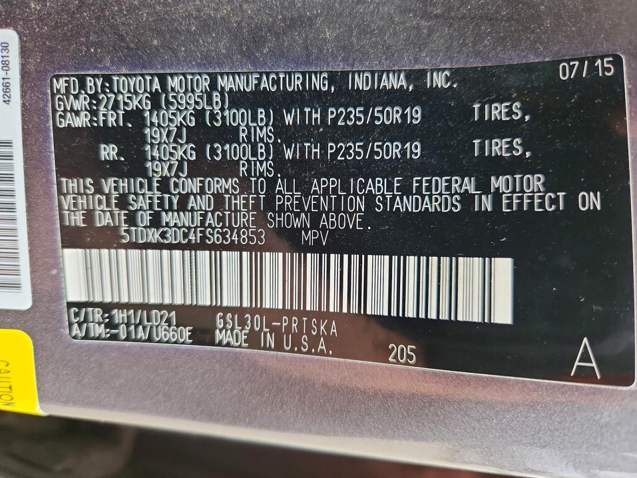 2015 Toyota Sienna Sport Gray vin: 5TDXK3DC4FS634853
