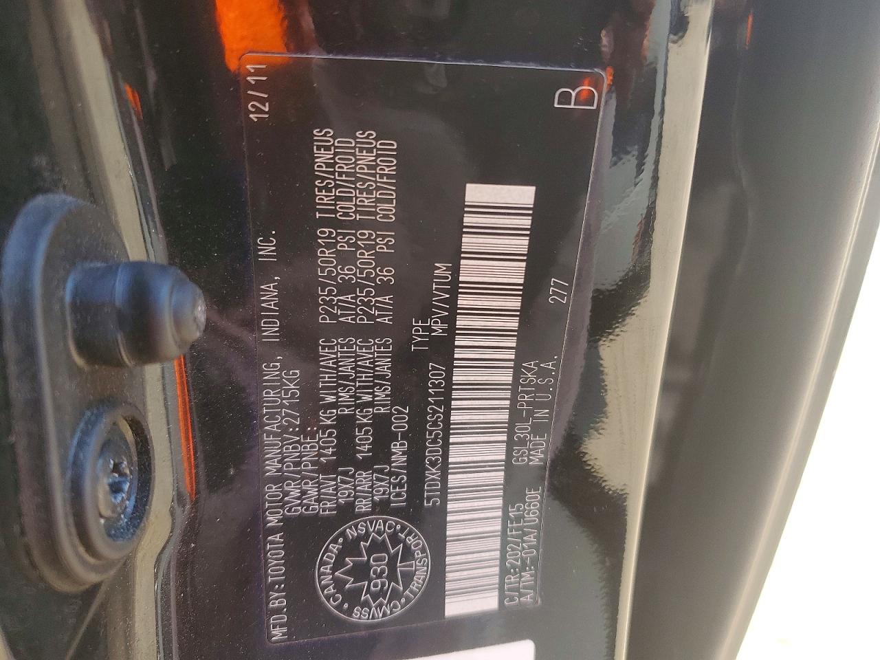 2012 Toyota Sienna Se 8-passenger Черный vin: 5TDXK3DC5CS211307