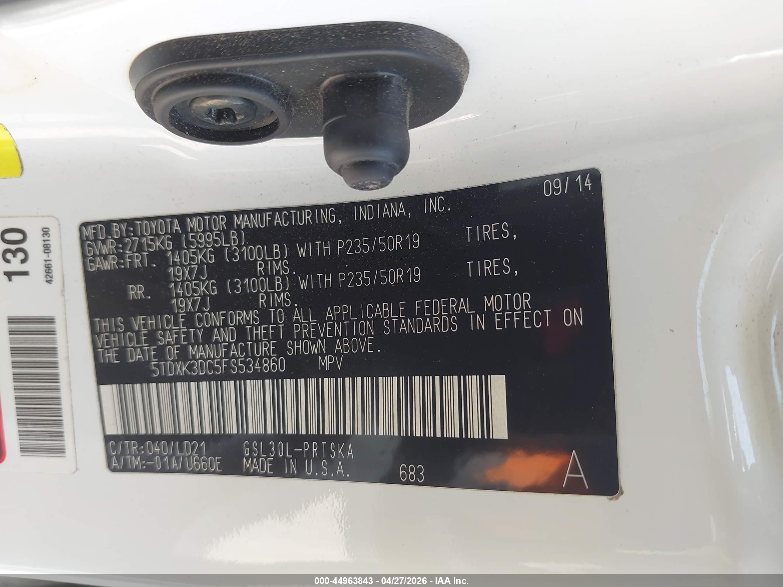 2015 Toyota Sienna Se 8 Passenger White vin: 5TDXK3DC5FS534860