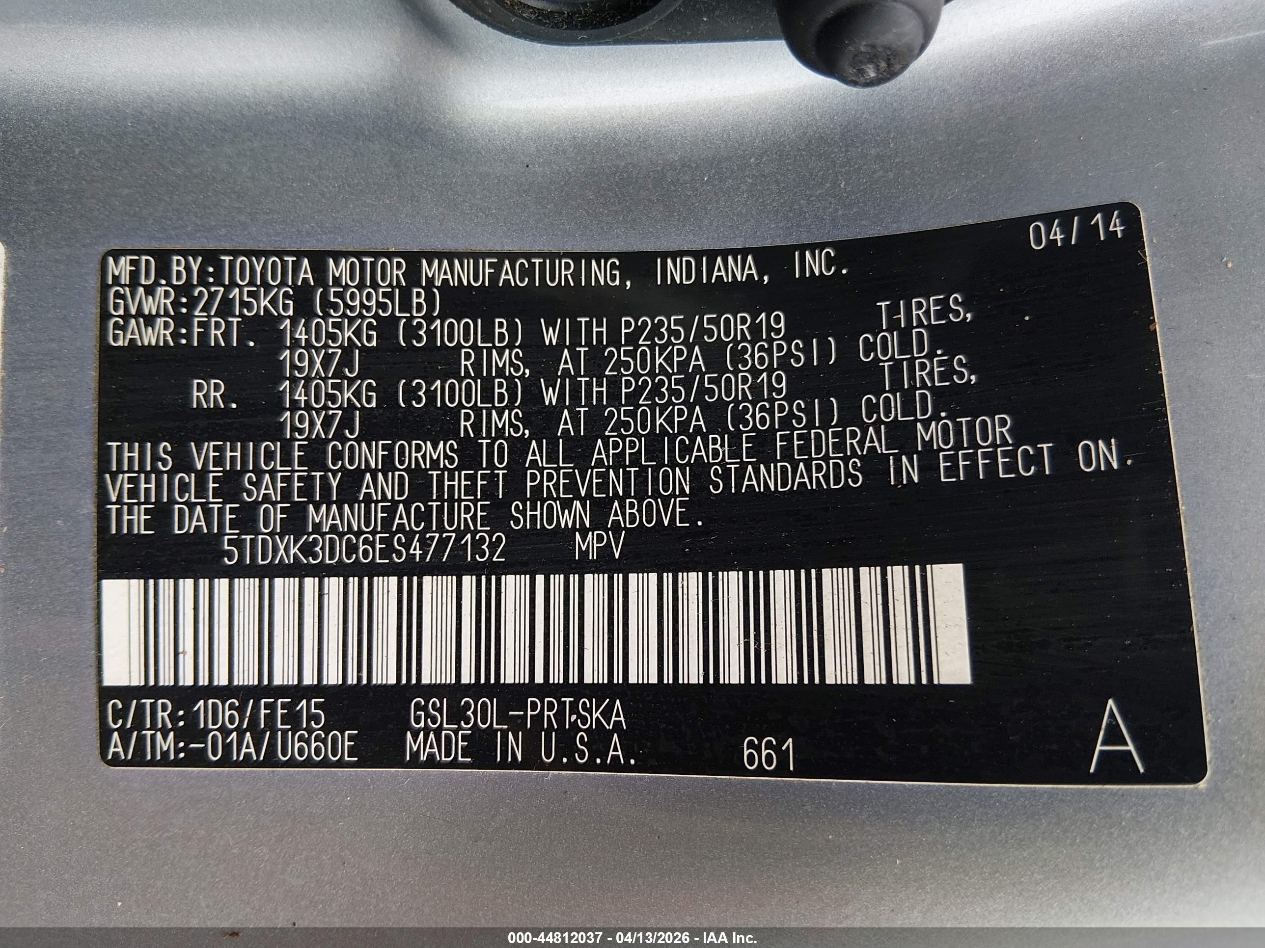 2014 Toyota Sienna Se 8 Passenger Gray vin: 5TDXK3DC6ES477132