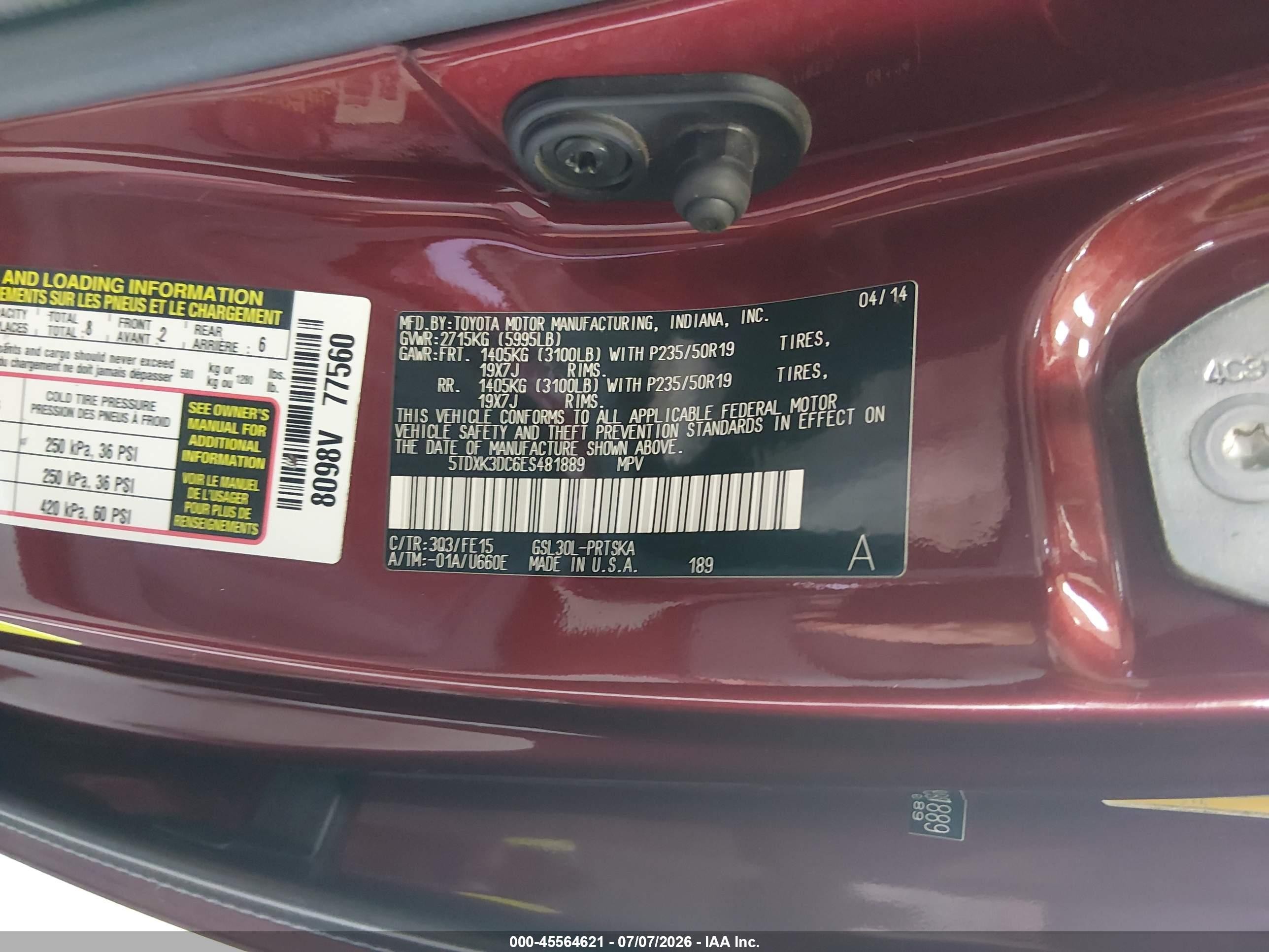 2014 Toyota Sienna Se 8 Passenger Burgundy vin: 5TDXK3DC6ES481889