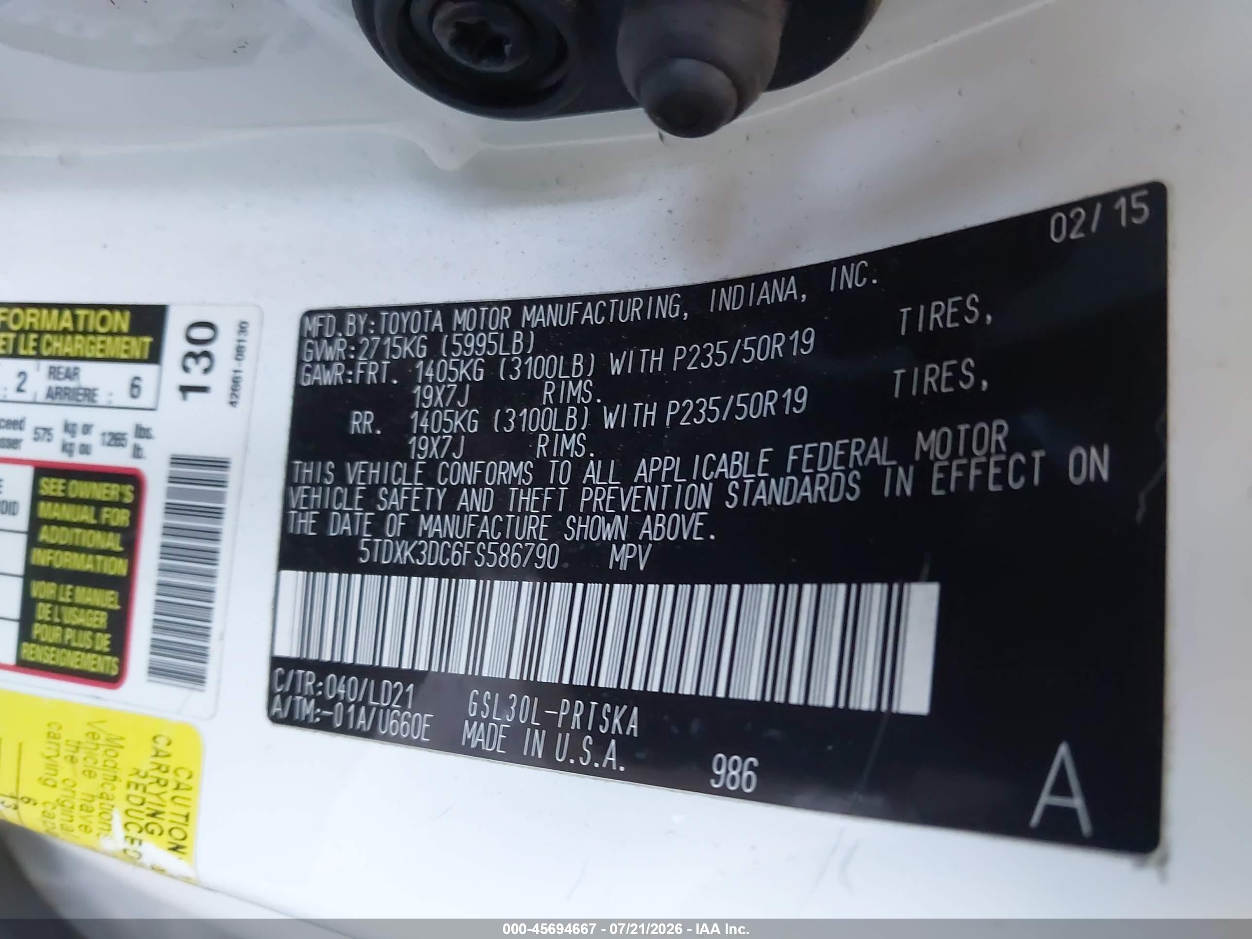 2015 Toyota Sienna Se Premium 8 Passenger Белый vin: 5TDXK3DC6FS586790