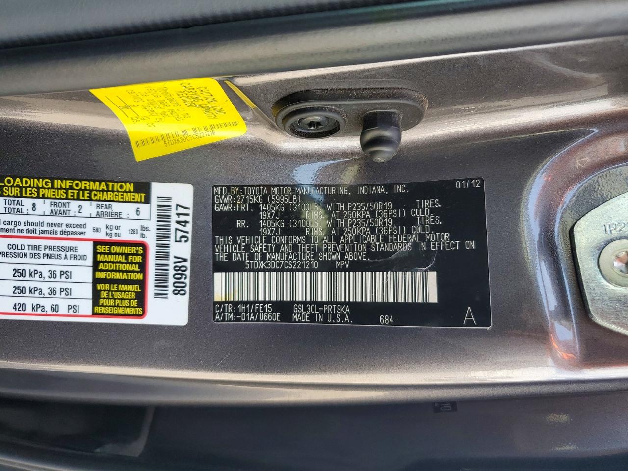 2012 Toyota Sienna Se 8-passenger Charcoal vin: 5TDXK3DC7CS221210