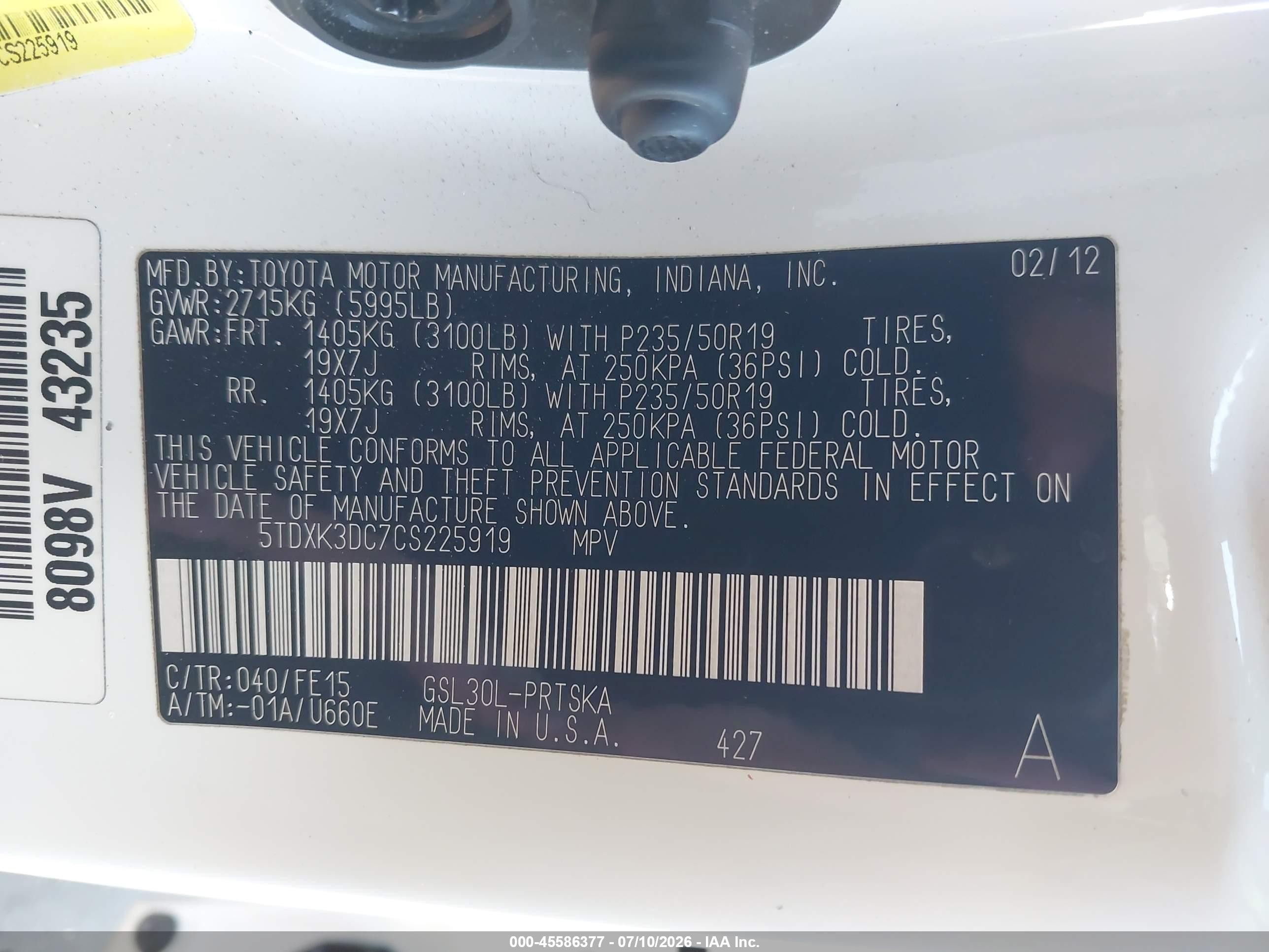 2012 Toyota Sienna Se 8 Passenger Белый vin: 5TDXK3DC7CS225919