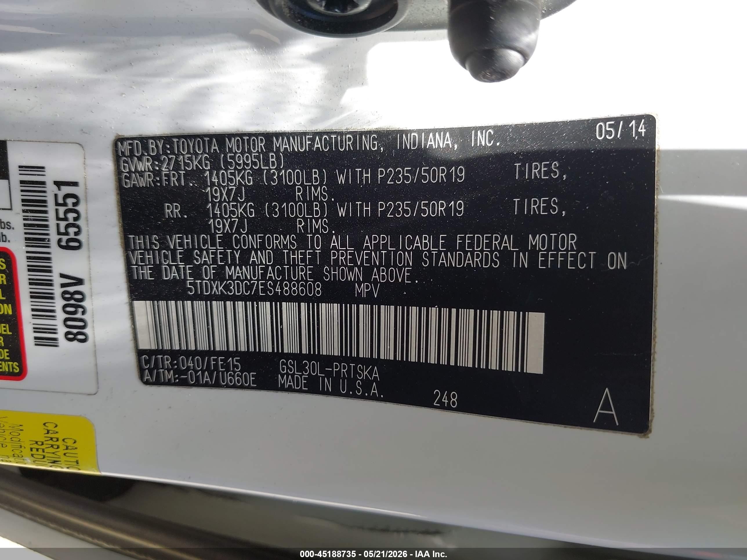 2014 Toyota Sienna Se 8 Passenger White vin: 5TDXK3DC7ES488608