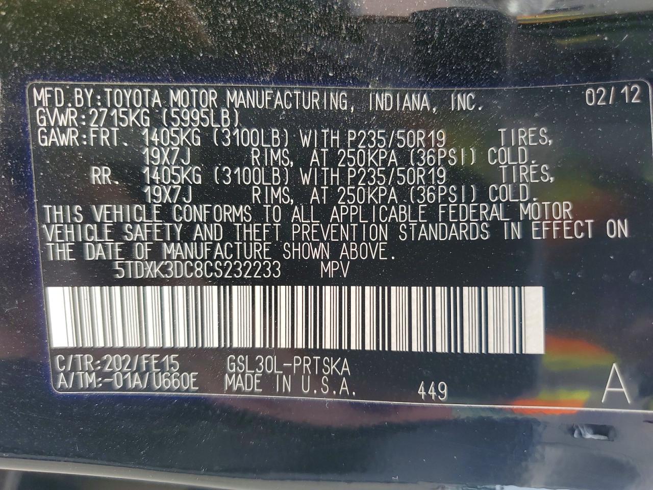 2012 Toyota Sienna Sport Black vin: 5TDXK3DC8CS232233