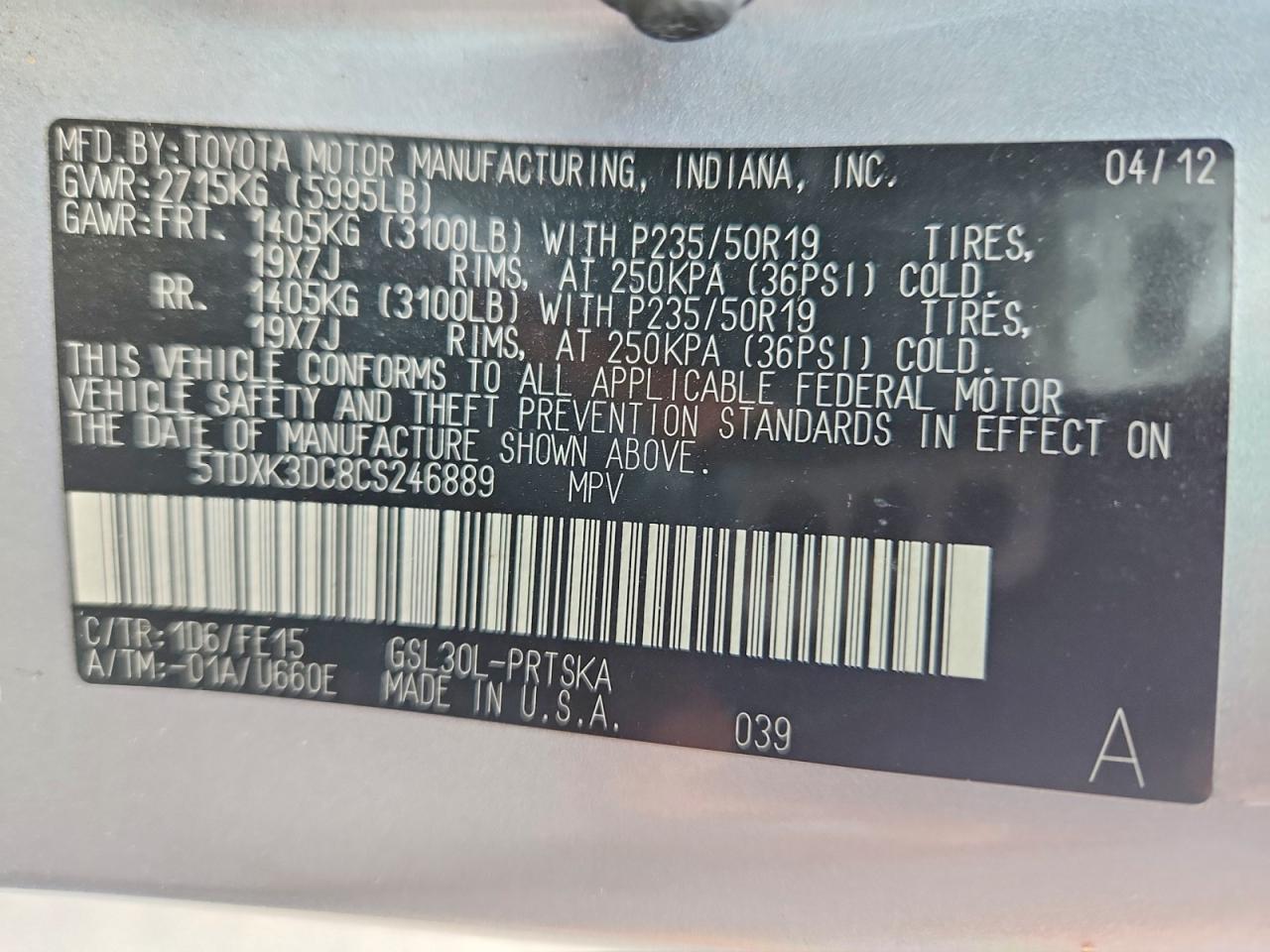2012 Toyota Sienna Sport Silver vin: 5TDXK3DC8CS246889