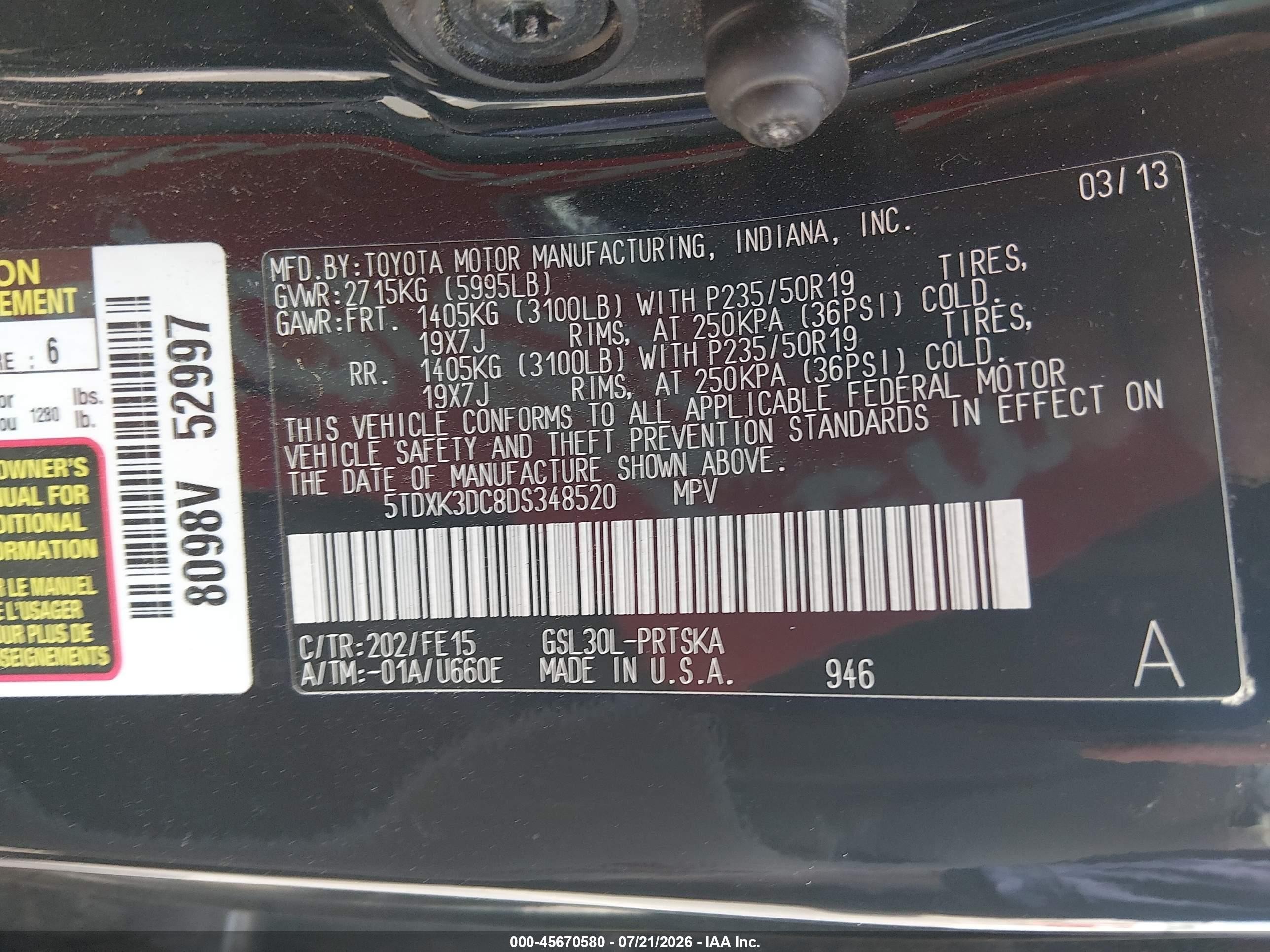 2013 Toyota Sienna Se 8 Passenger Black vin: 5TDXK3DC8DS348520
