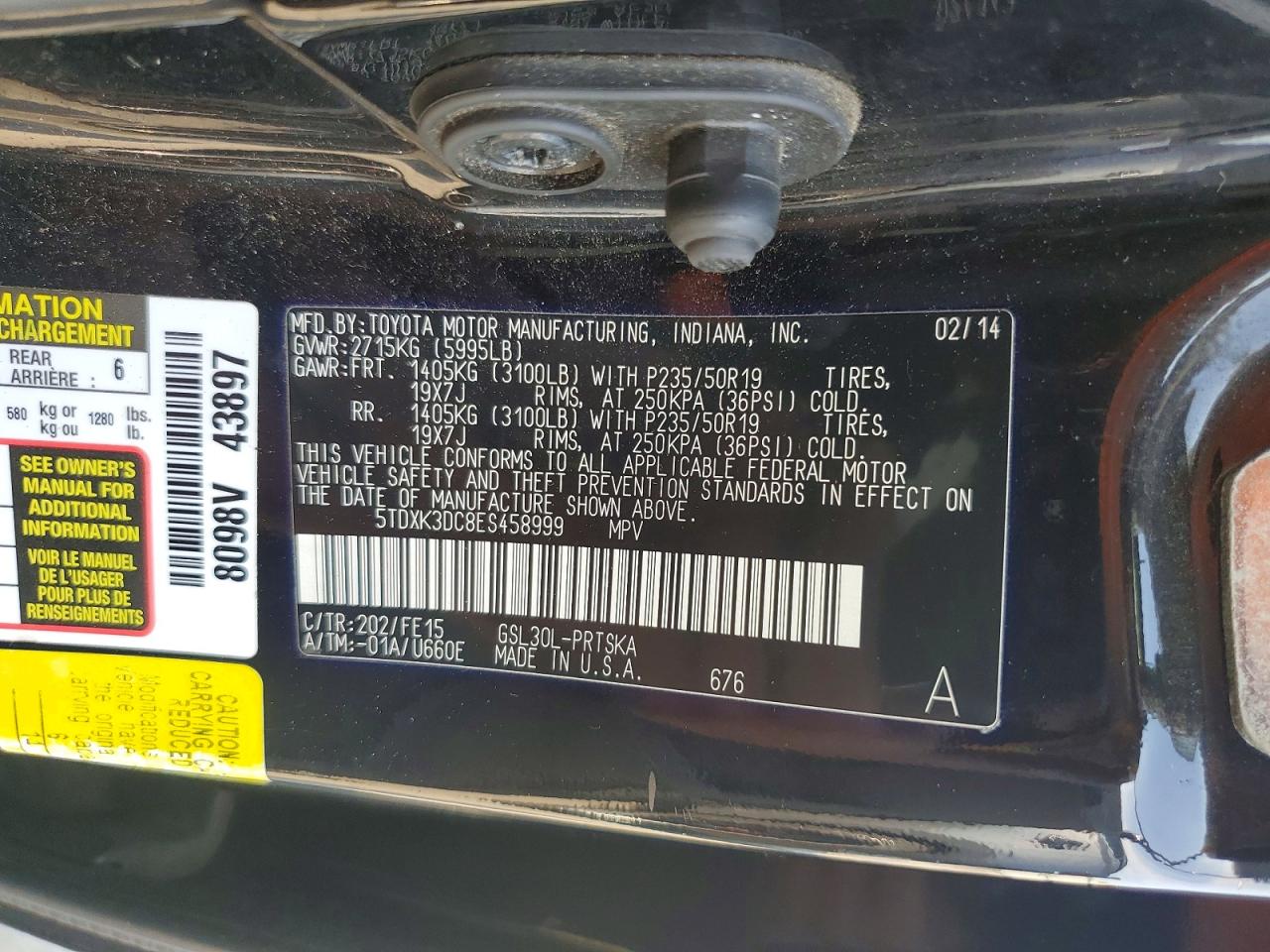 2014 Toyota Sienna Sport Black vin: 5TDXK3DC8ES458999