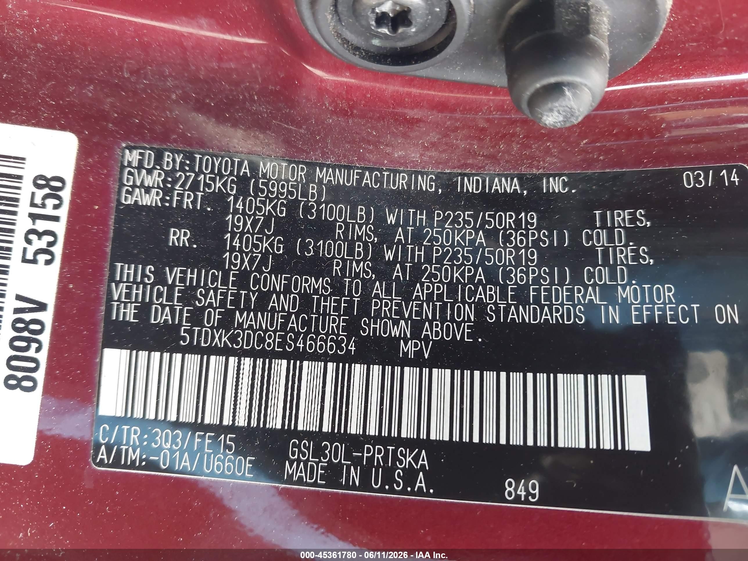 2014 Toyota Sienna Se 8 Passenger Red vin: 5TDXK3DC8ES466634