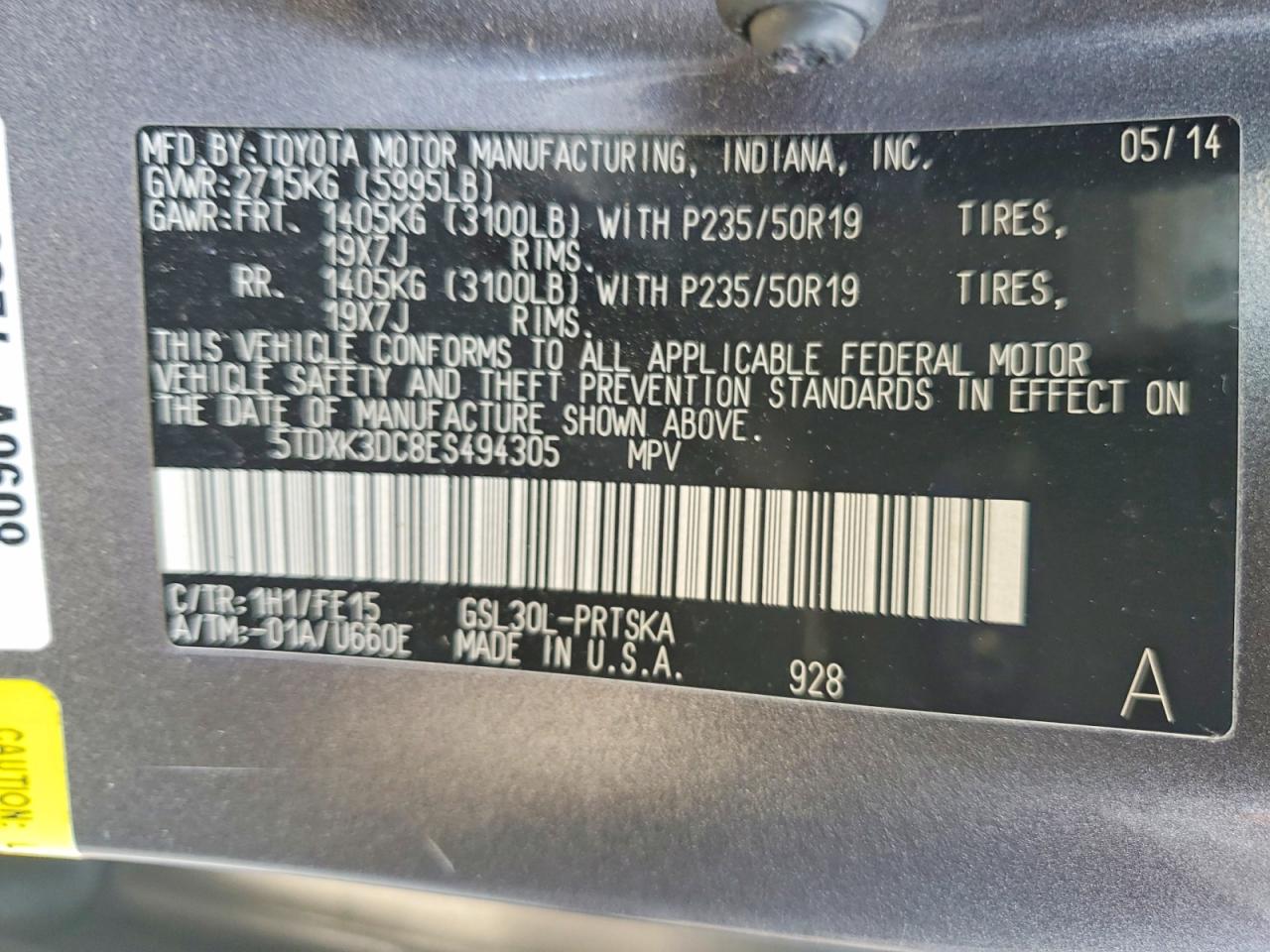 2014 Toyota Sienna Sport Gray vin: 5TDXK3DC8ES494305