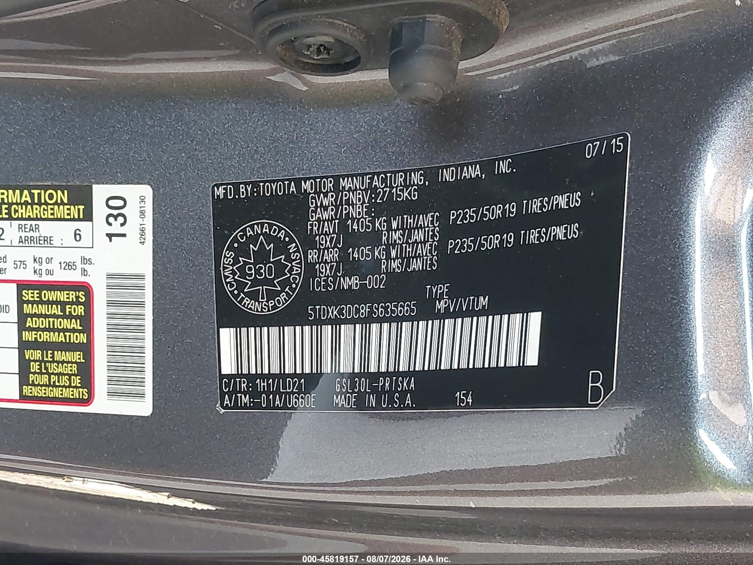 2015 Toyota Sienna Se 8 Passenger Gray vin: 5TDXK3DC8FS635665