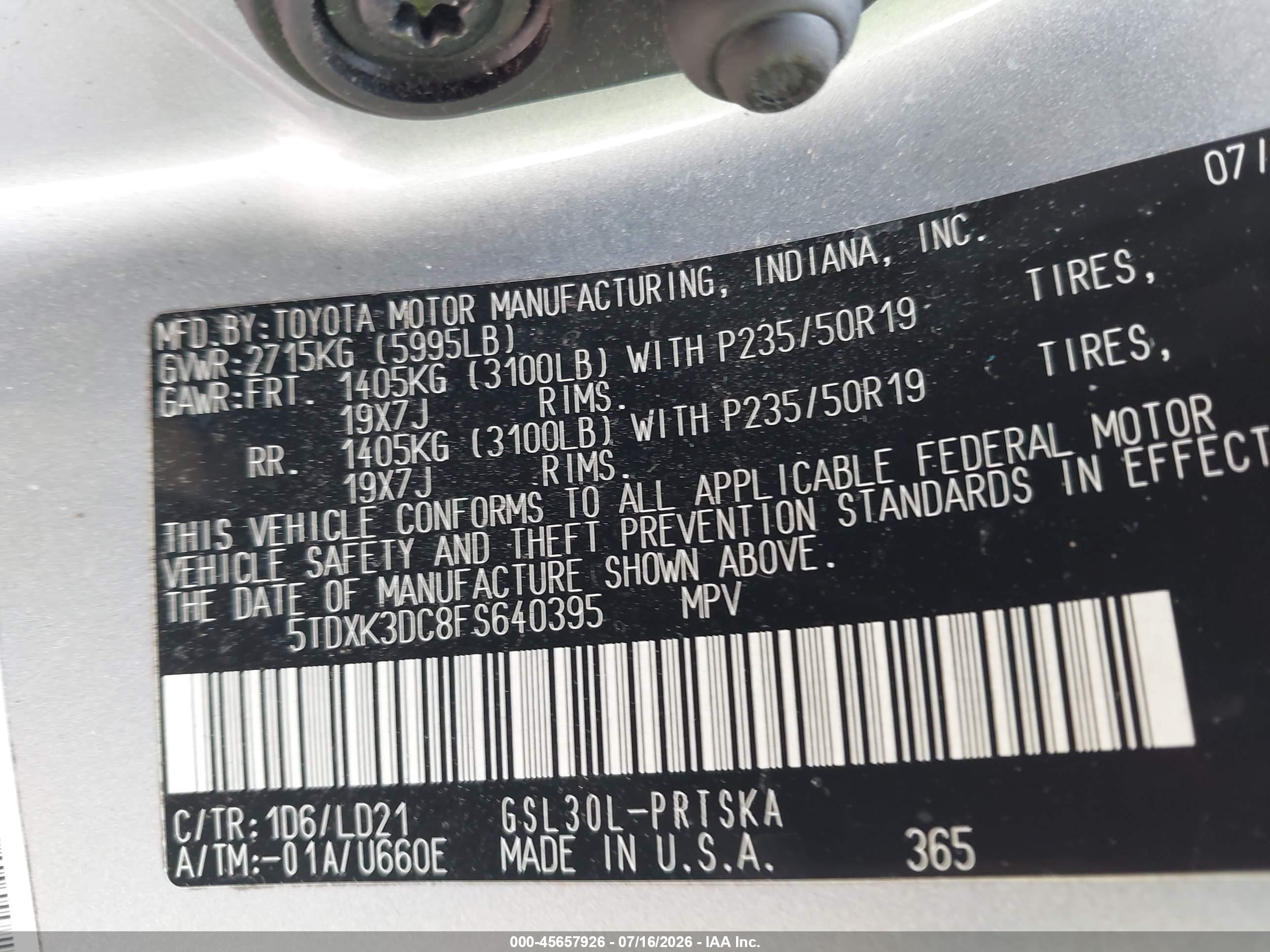 2015 Toyota Sienna Se 8 Passenger/se Premium 8 Passenger Silver vin: 5TDXK3DC8FS640395