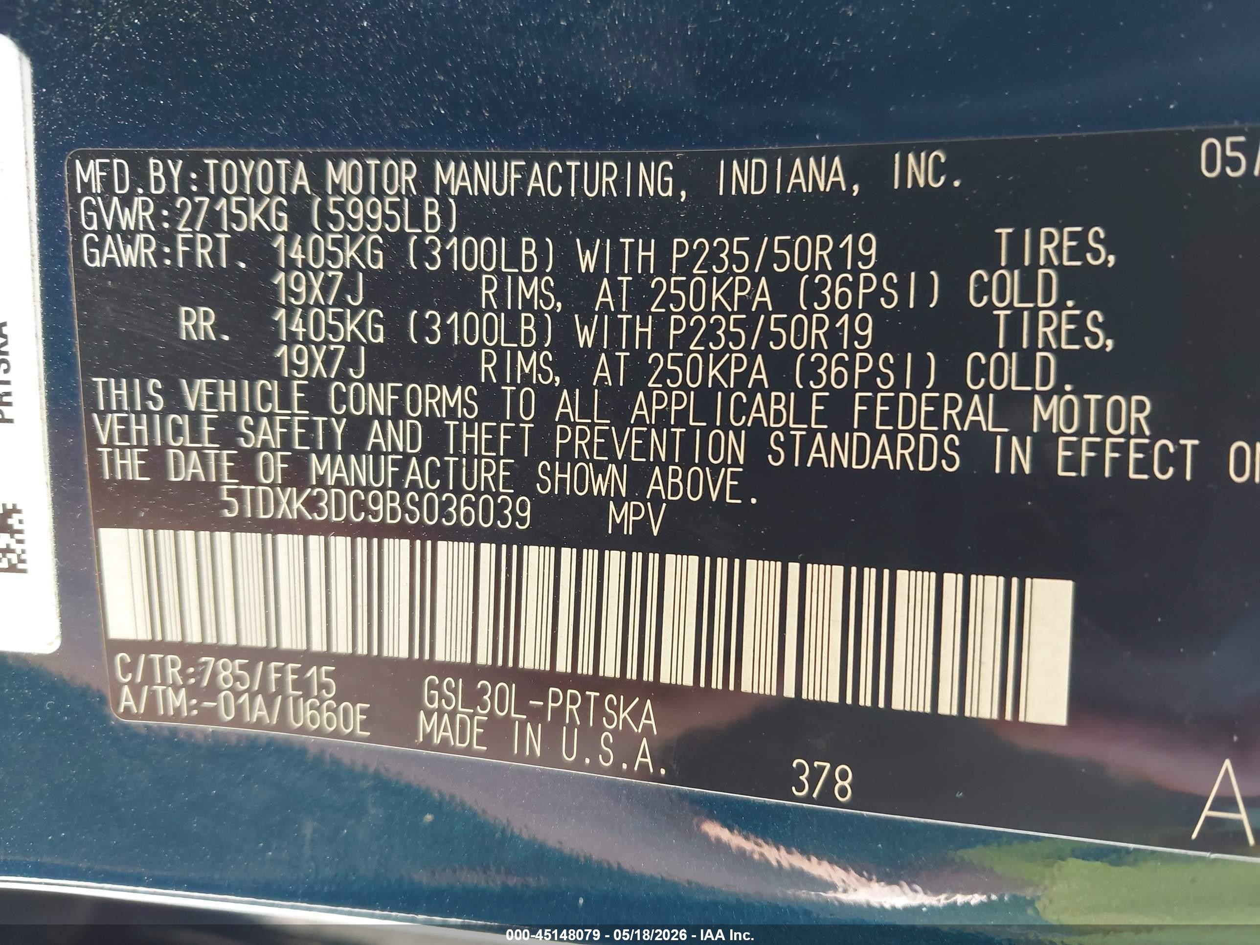 2011 Toyota Sienna Se Blue vin: 5TDXK3DC9BS036039
