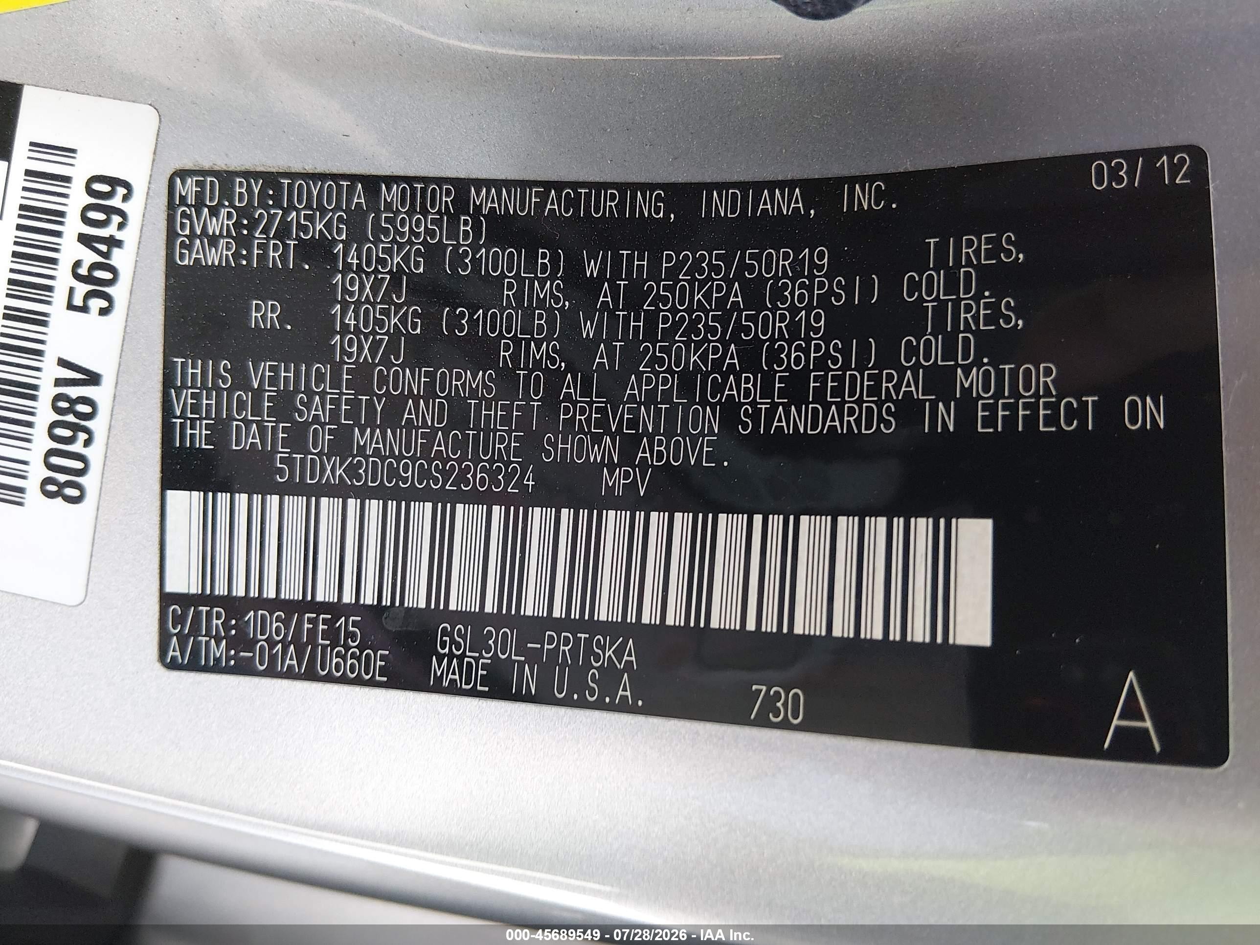 2012 Toyota Sienna Se 8 Passenger Серебряный vin: 5TDXK3DC9CS236324
