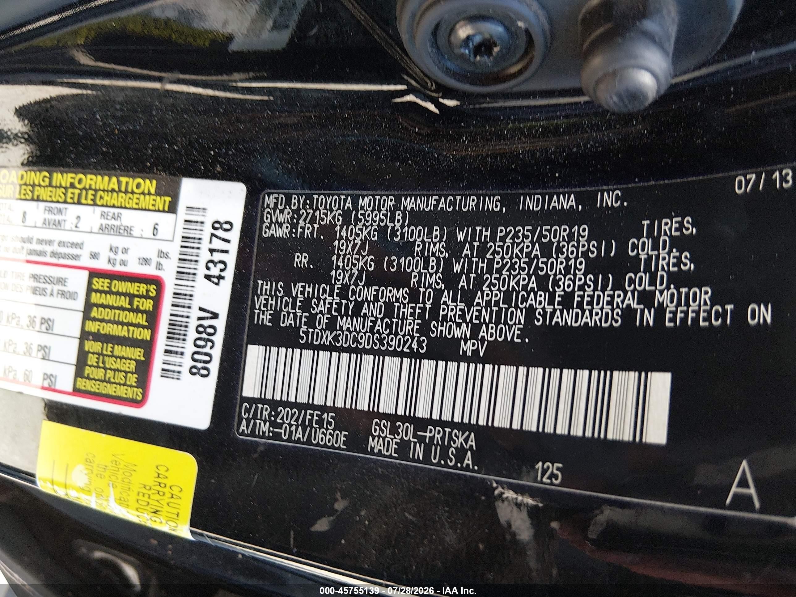 2013 Toyota Sienna Se 8 Passenger Черный vin: 5TDXK3DC9DS390243