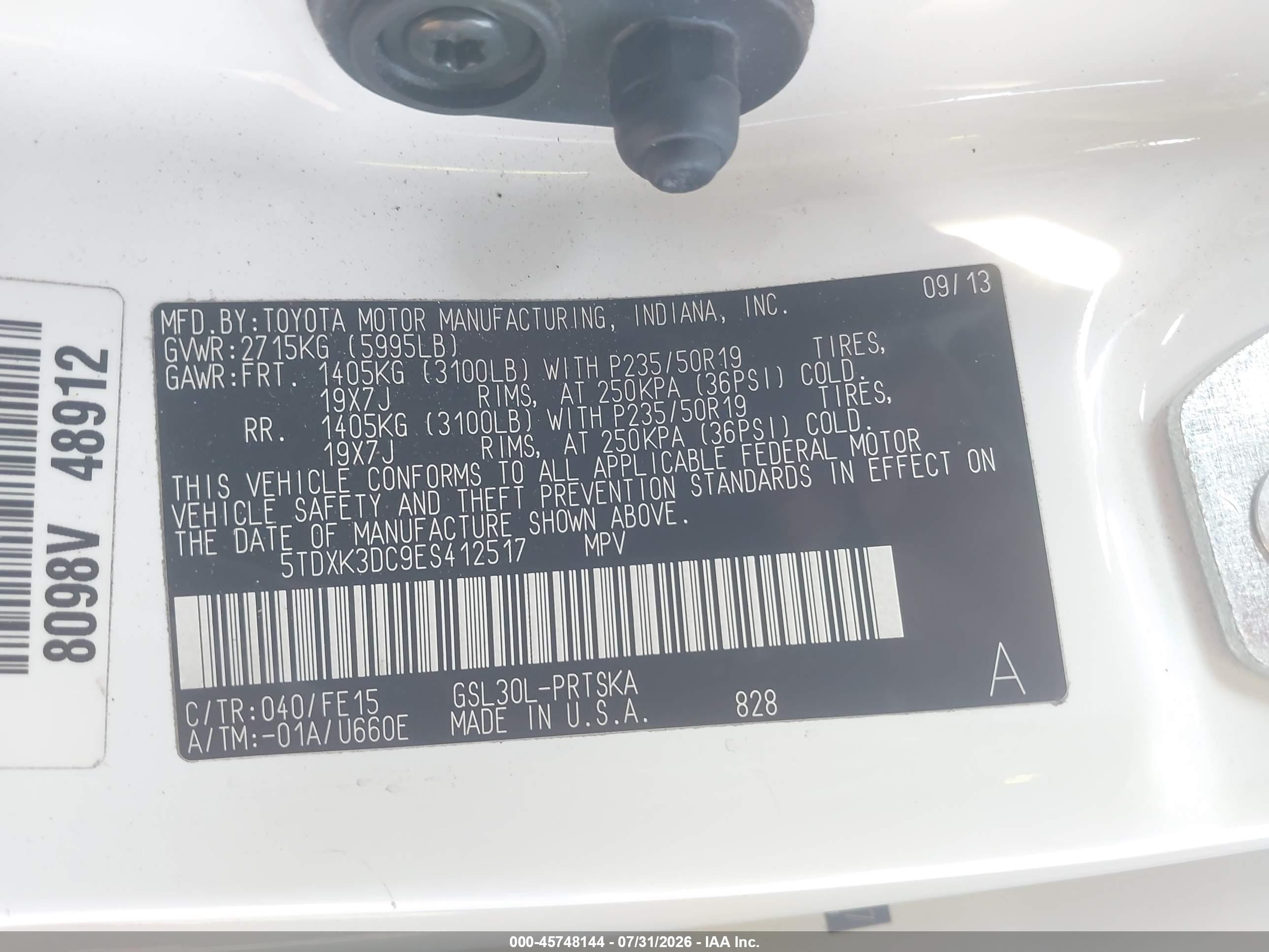 2014 Toyota Sienna Se 8 Passenger White vin: 5TDXK3DC9ES412517