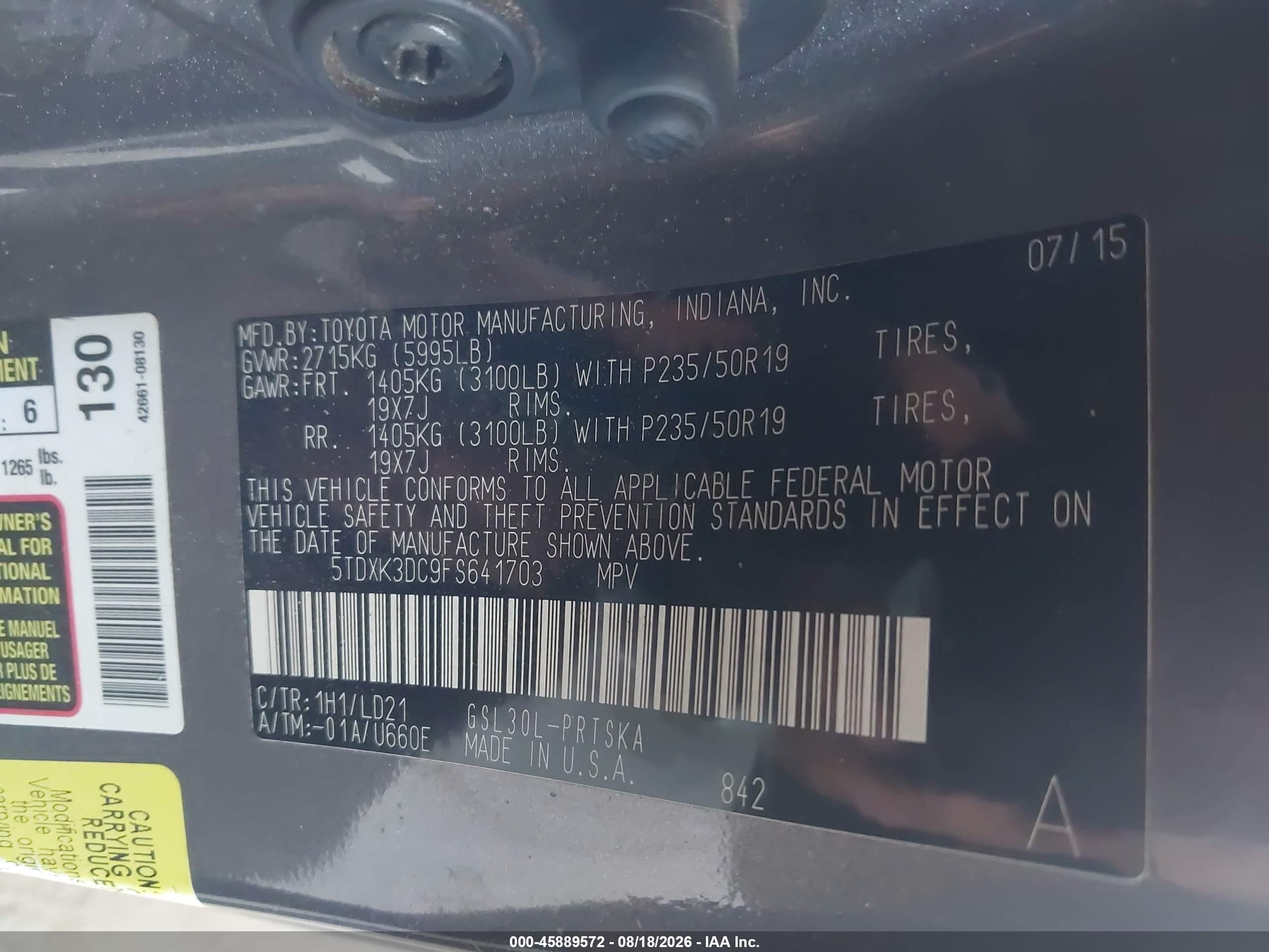 2015 Toyota Sienna Se 8 Passenger Gray vin: 5TDXK3DC9FS641703