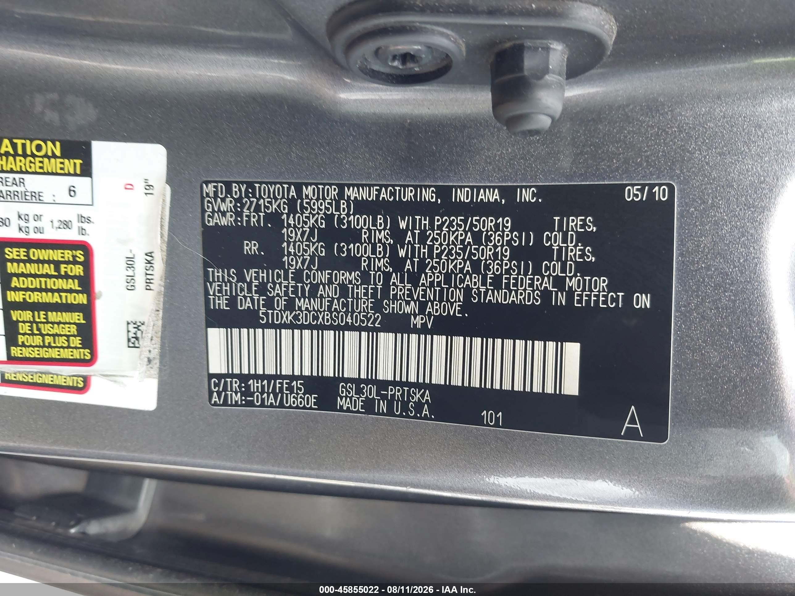 2011 Toyota Sienna Se Silver vin: 5TDXK3DCXBS040522