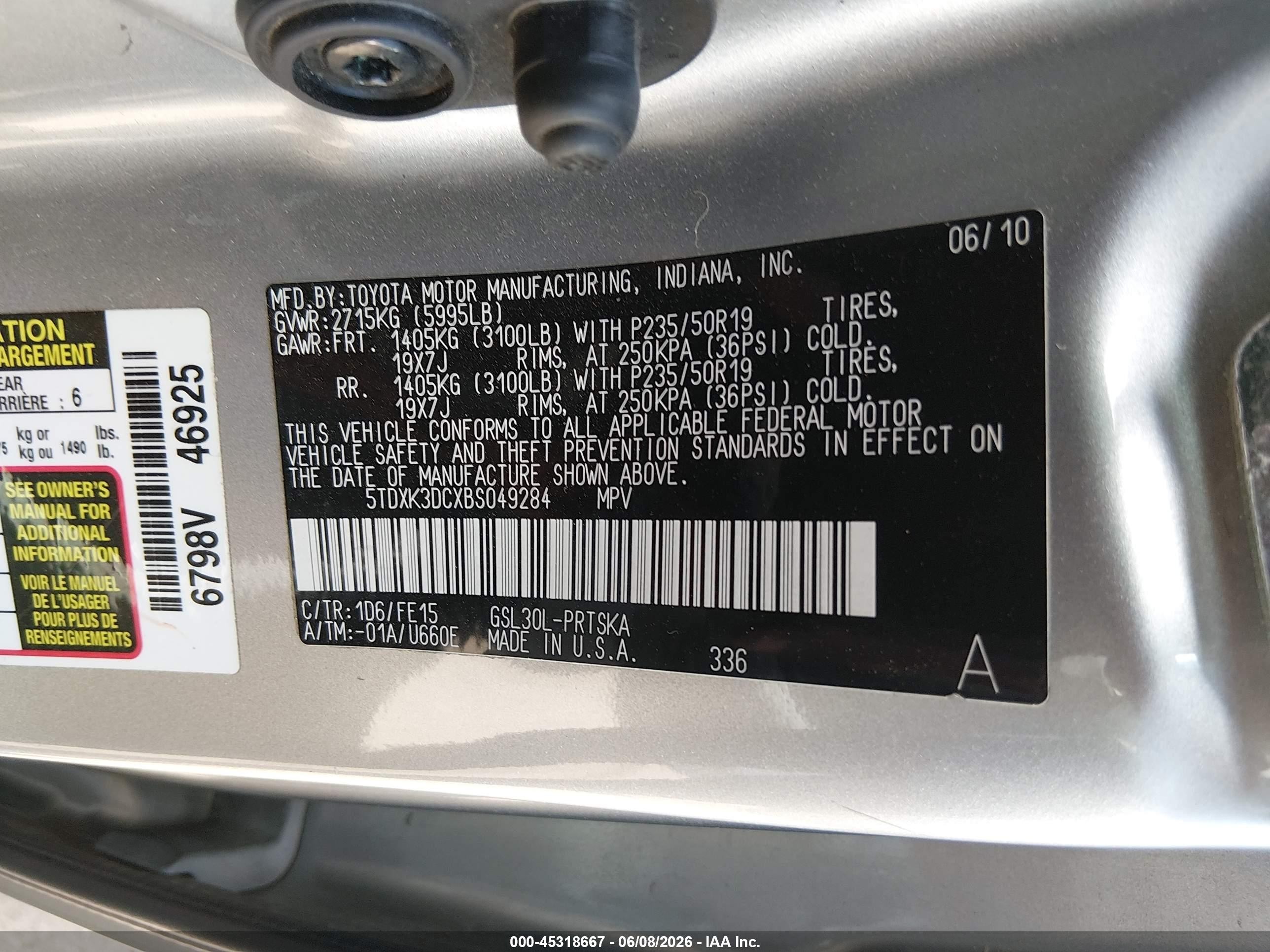 2011 Toyota Sienna Se Silver vin: 5TDXK3DCXBS049284