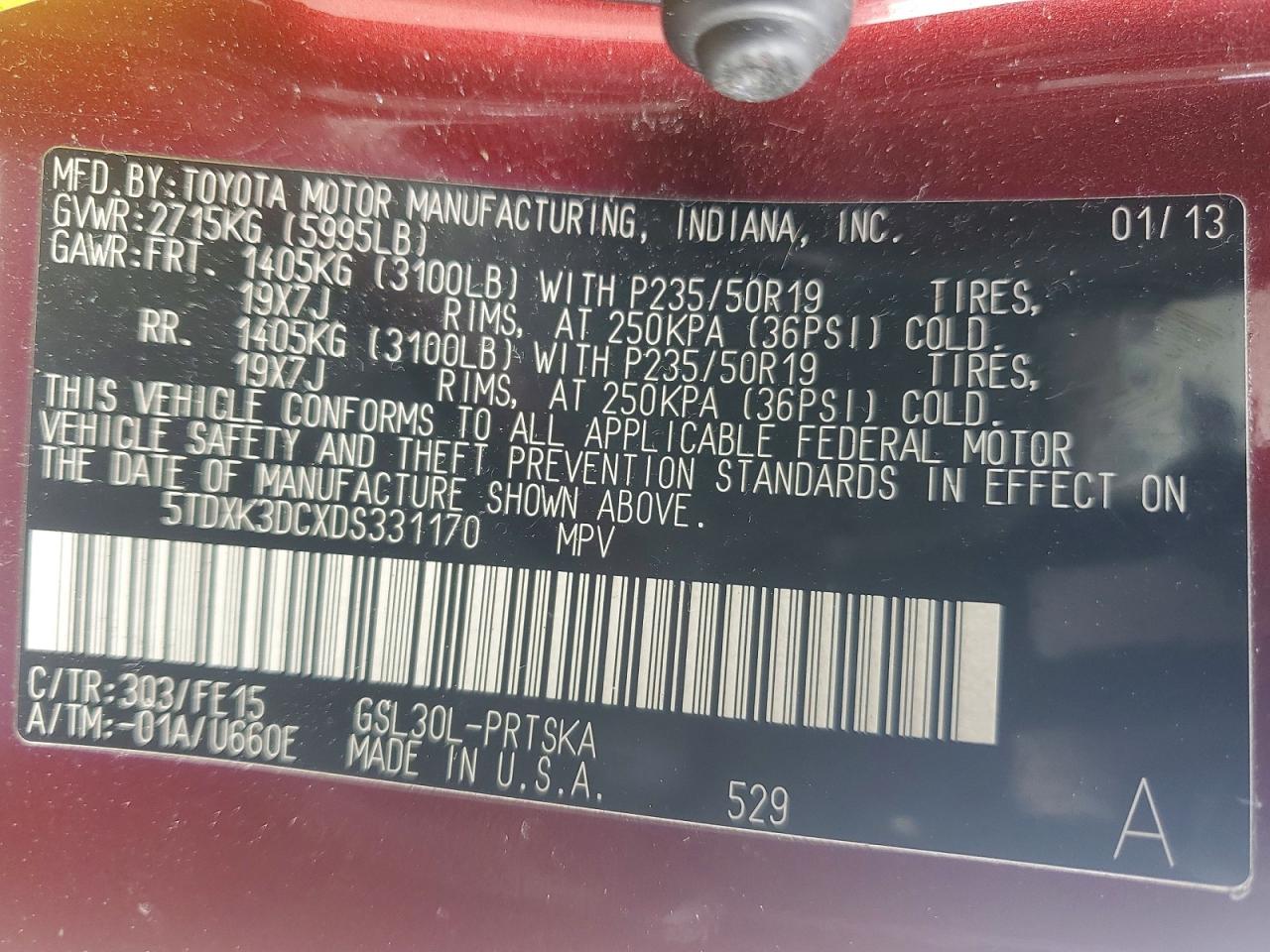 2013 Toyota Sienna Se 8-passenger Burgundy vin: 5TDXK3DCXDS331170