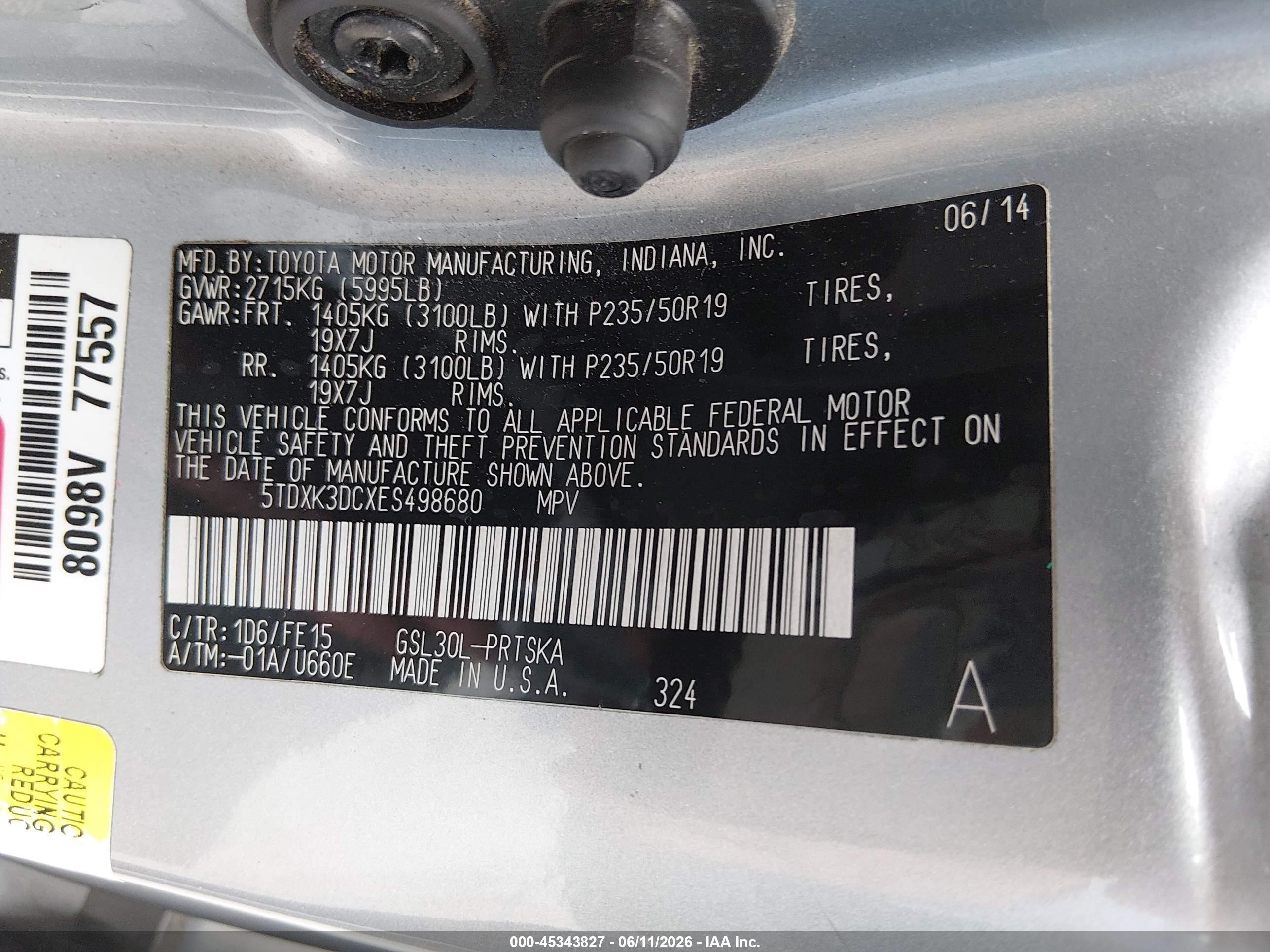 2014 Toyota Sienna Se 8 Passenger Silver vin: 5TDXK3DCXES498680